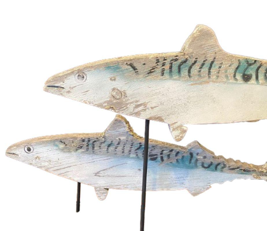 Reclaimed Wood Schooling Mackerel by Barnaby Porter, circa 1970's For Sale
