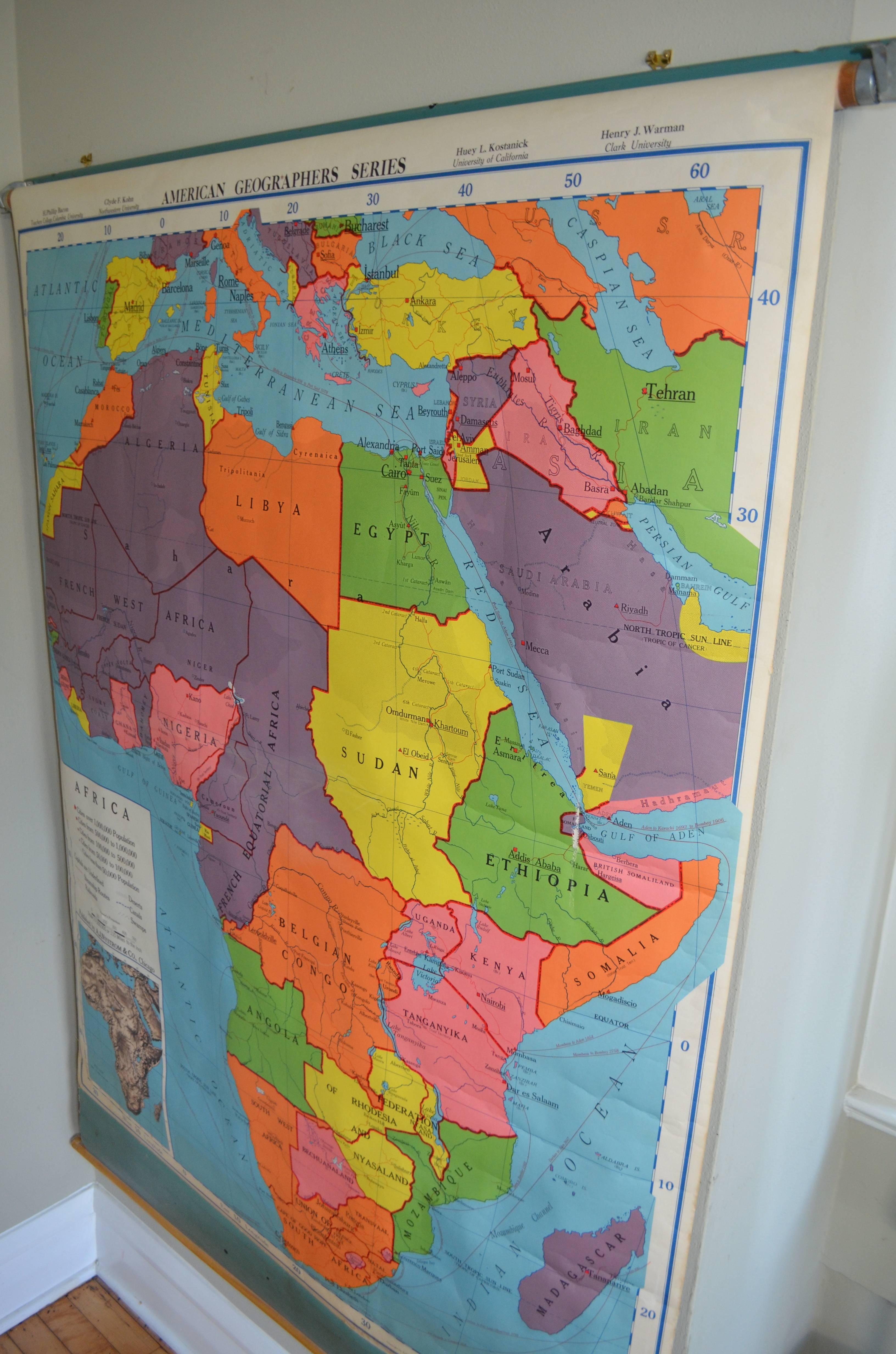 Hardwood Schoolroom Geography Map of Africa, 1957 Edition