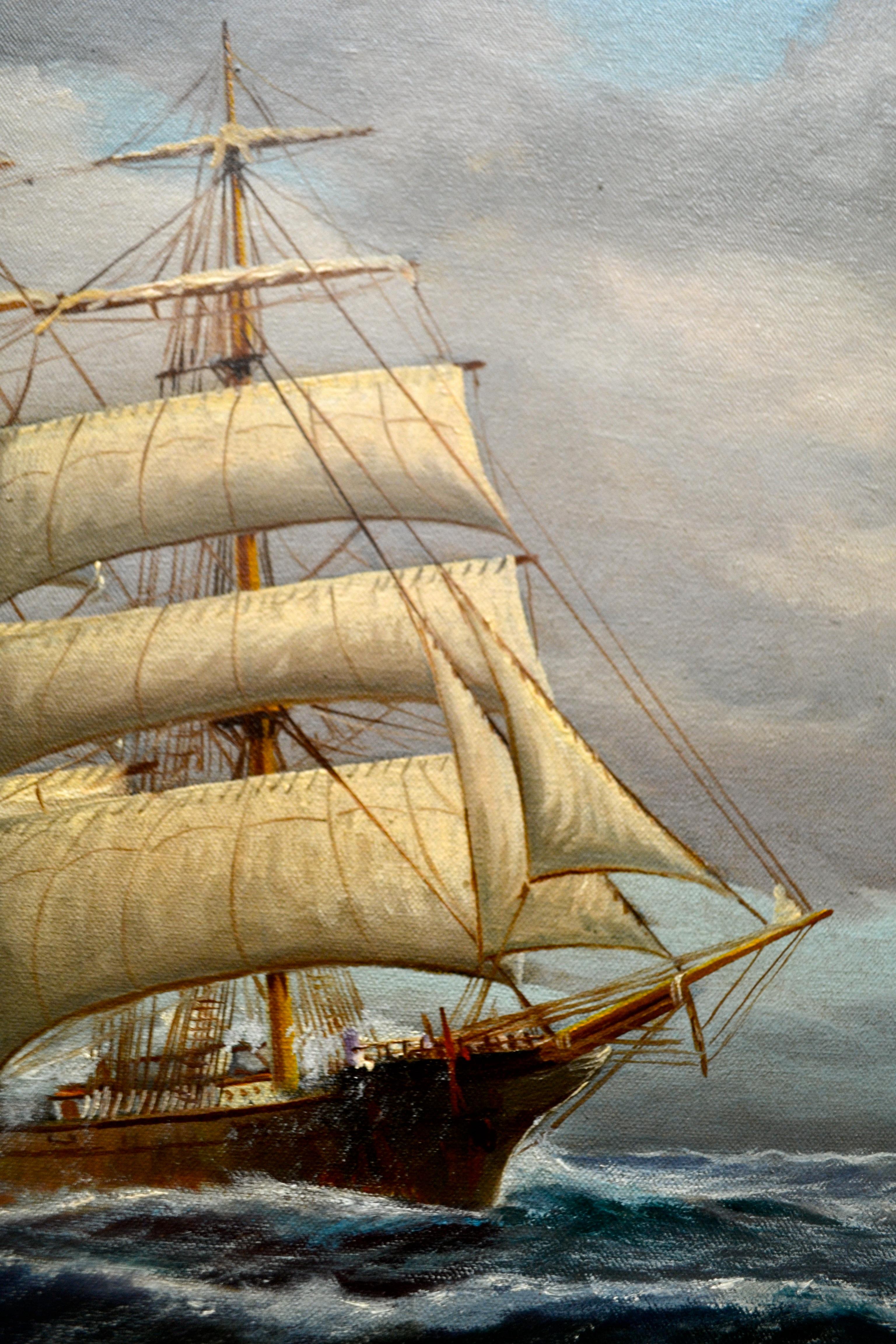 Hand-Painted “Schooner under full sail” by German American Artist Alfred Gabali