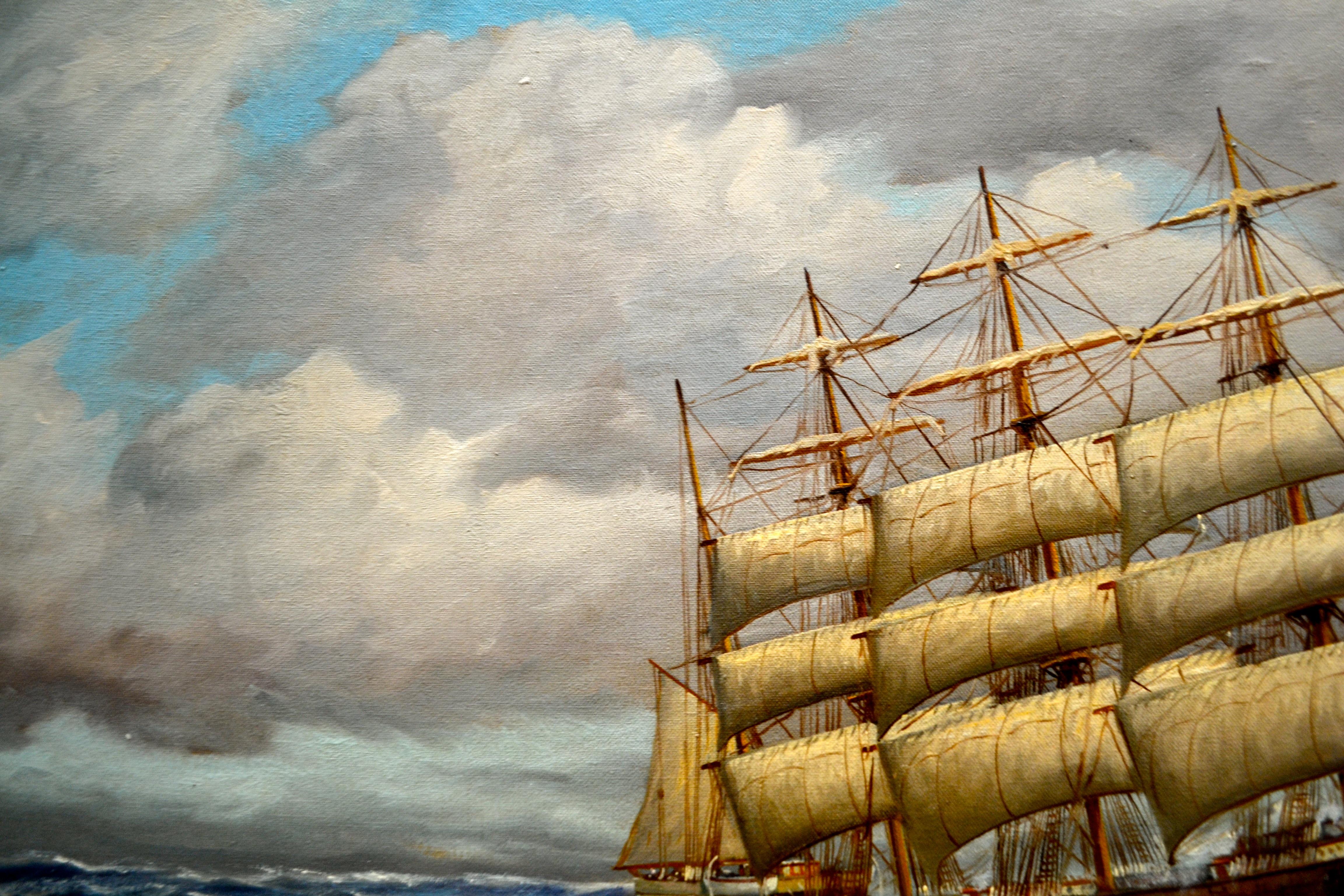 “Schooner under full sail” by German American Artist Alfred Gabali In Good Condition In Vancouver, British Columbia