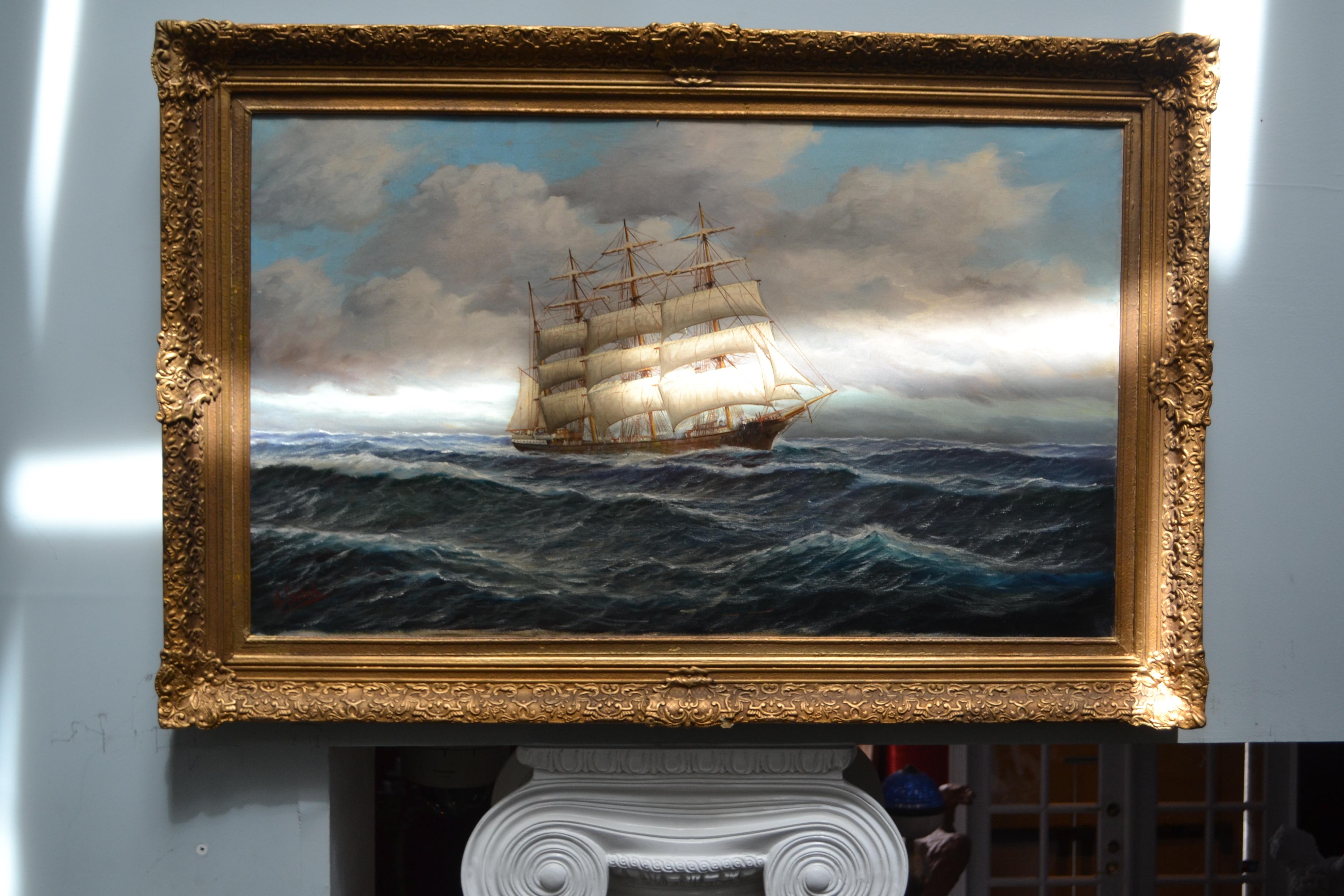 “Schooner under full sail” by German American Artist Alfred Gabali 1