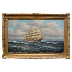 Vintage “Schooner under full sail” by German American Artist Alfred Gabali