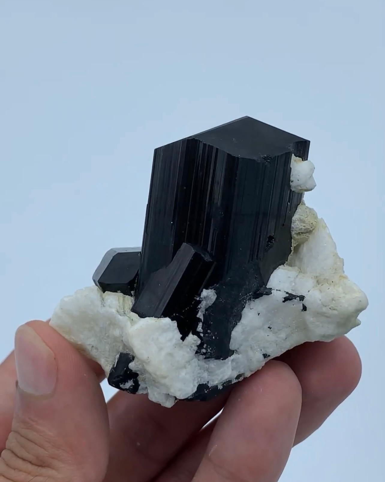 Modern Schorl Black Lustrous Tourmaline Crystal On Albite Matrix From Afghanistan For Sale