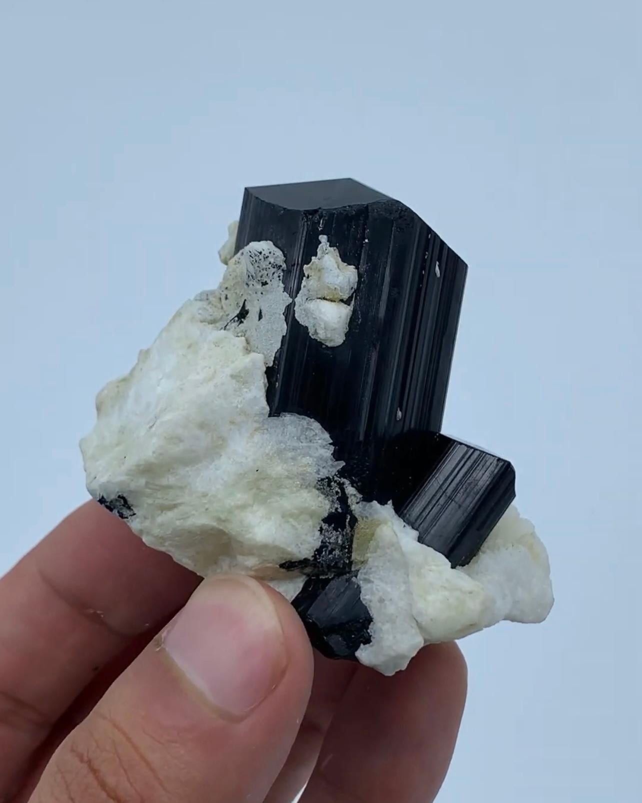 Contemporary Schorl Black Lustrous Tourmaline Crystal On Albite Matrix From Afghanistan For Sale