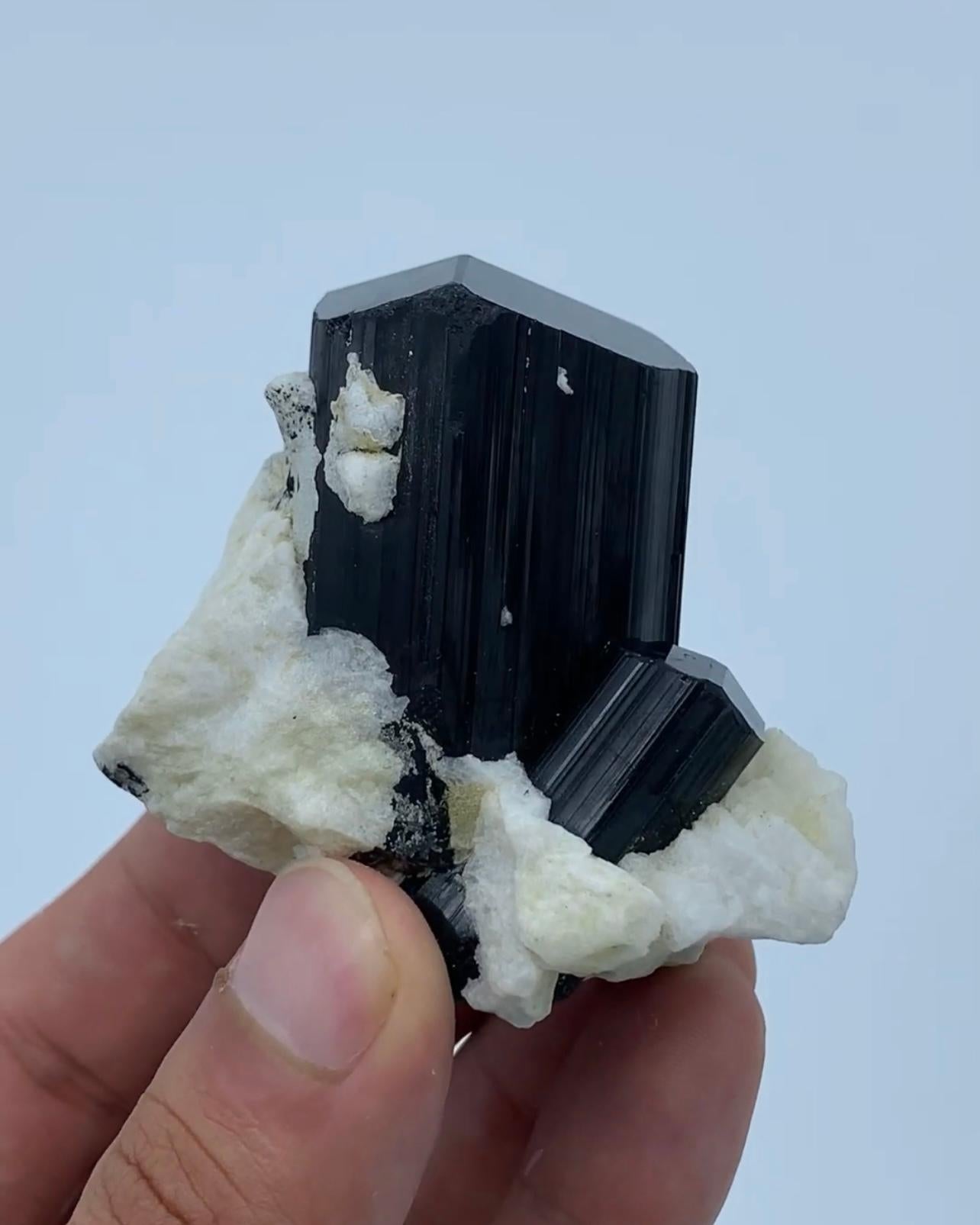 Schorl Black Lustrous Tourmaline Crystal On Albite Matrix From Afghanistan For Sale 1