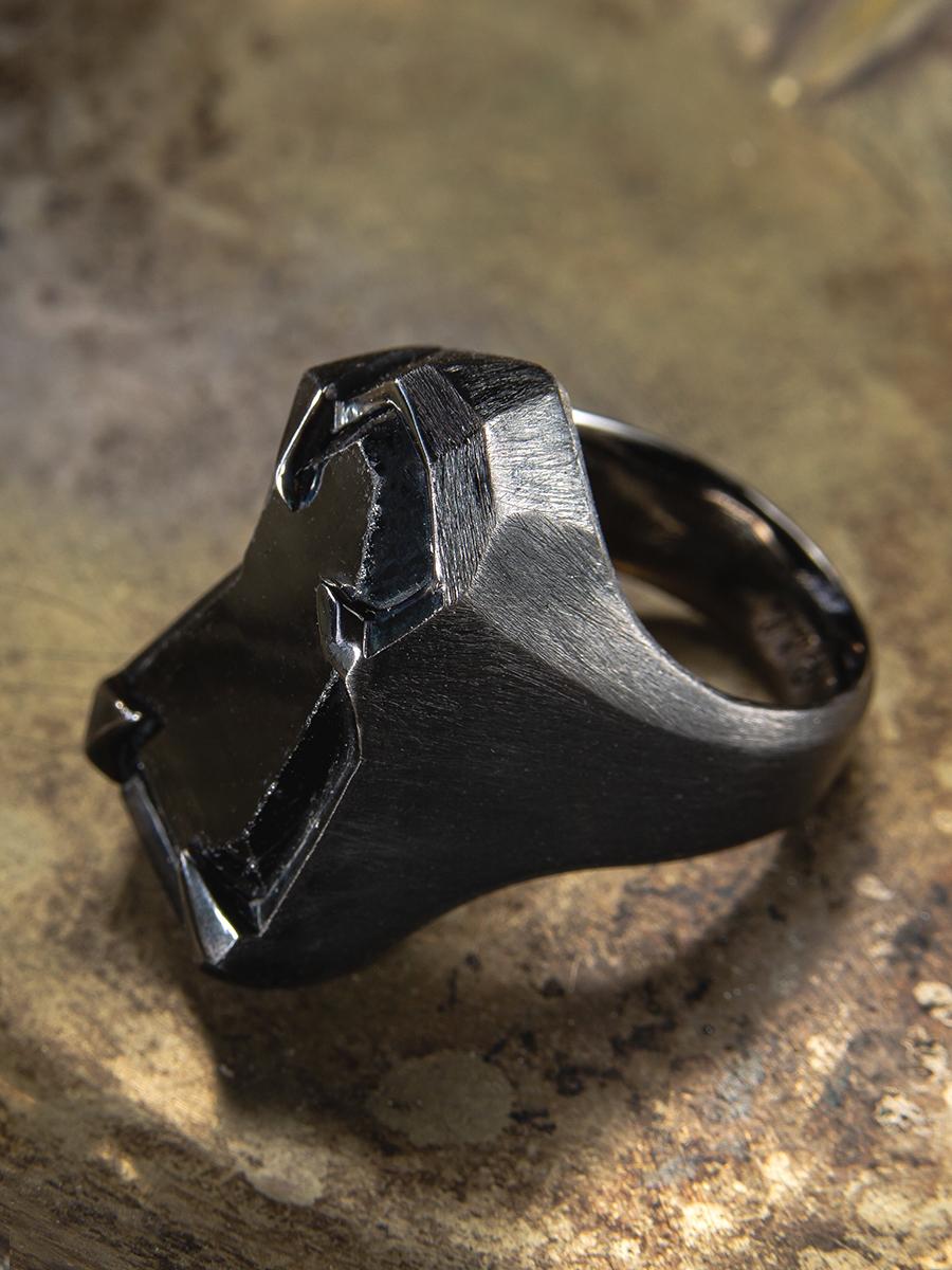 Schorl Black Tourmaline Crystal Silver Ring Raw Uncut Stone Dark Magic Mens Ring For Sale 3
