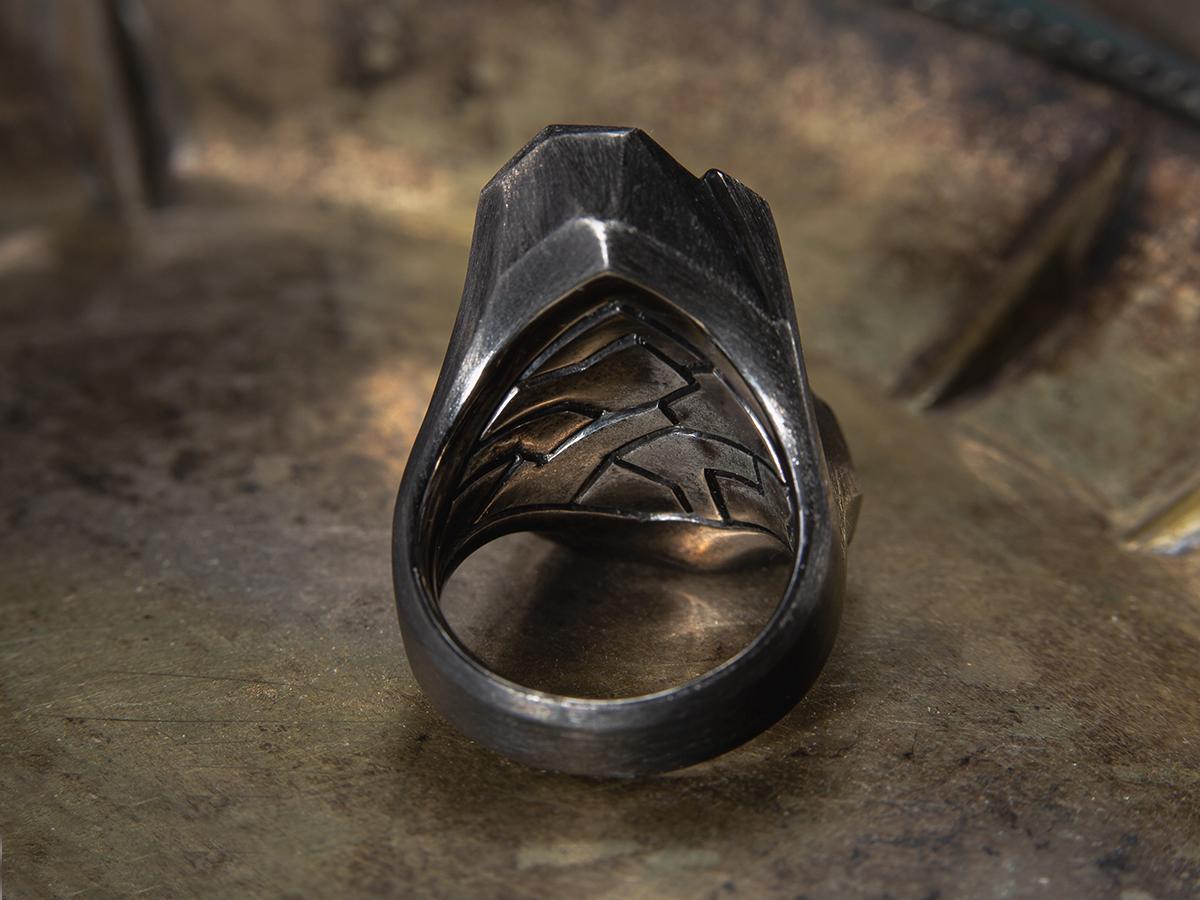 Schorl Black Tourmaline Crystal Silver Ring Raw Uncut Stone Dark Magic Mens Ring For Sale 4