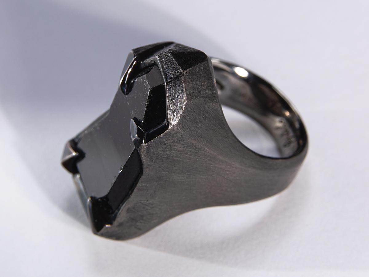 Schorl Black Tourmaline Crystal Silver Ring Raw Uncut Stone Dark Magic Mens Ring For Sale 6