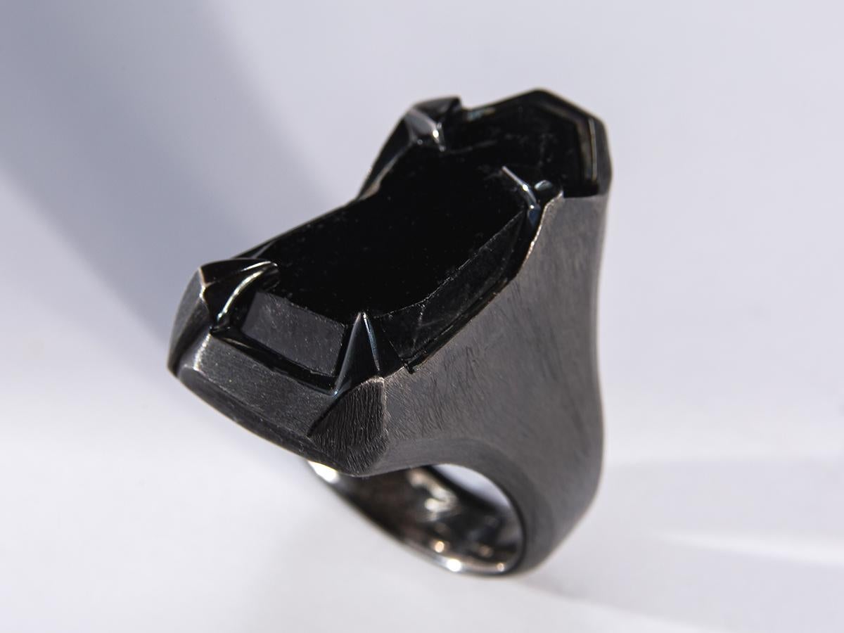 Schorl Black Tourmaline Crystal Silver Ring Raw Uncut Stone Dark Magic Mens Ring For Sale 10