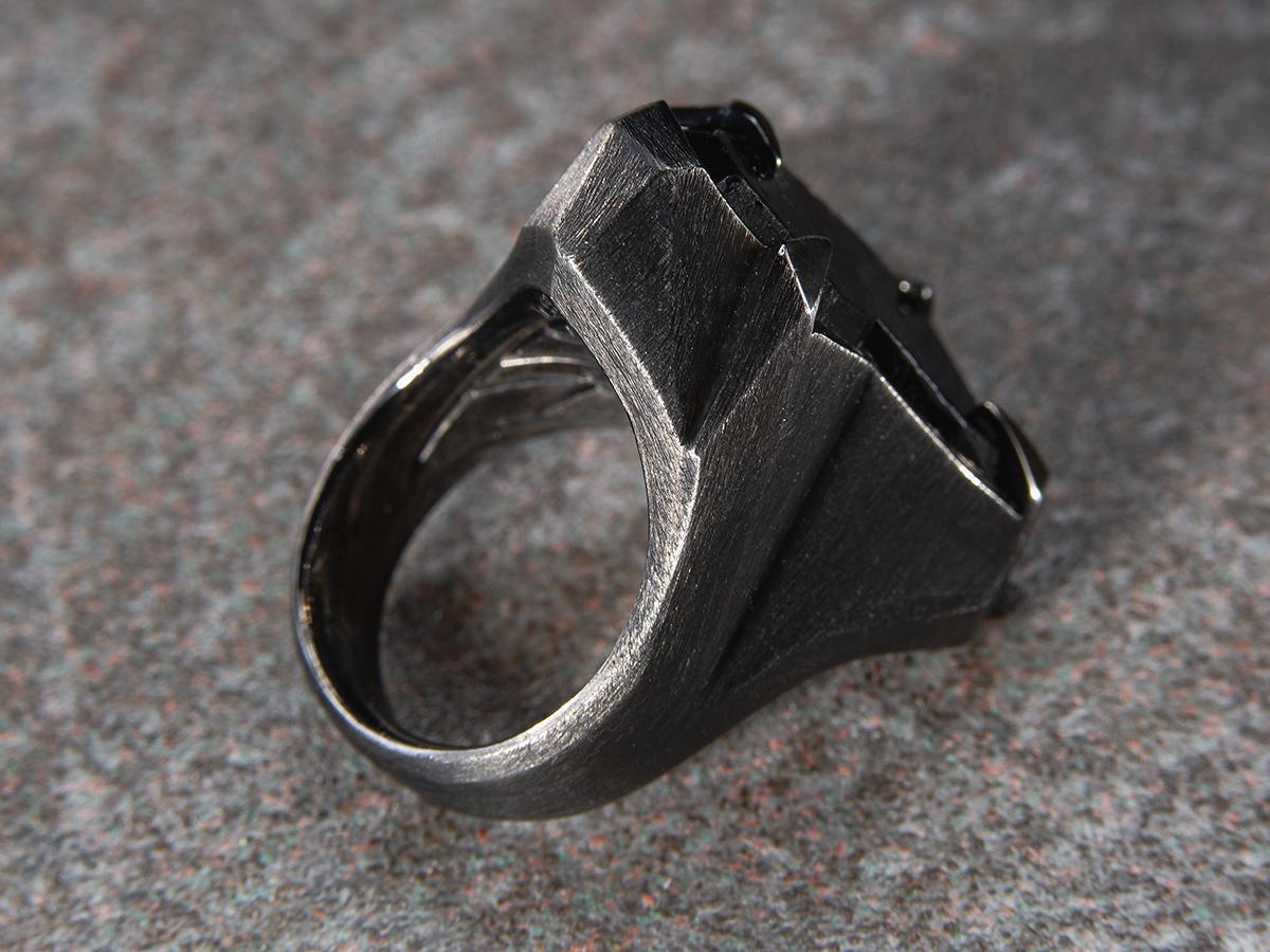 Women's or Men's Schorl Black Tourmaline Crystal Silver Ring Raw Uncut Stone Dark Magic Mens Ring For Sale