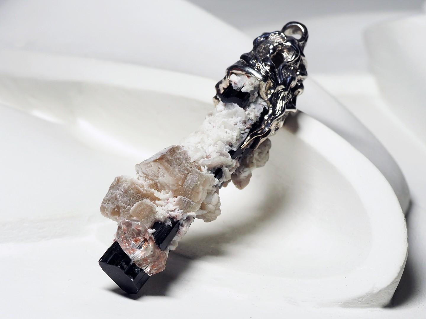 Schorl Black Tourmaline Crystal Silver Unisex Pendant For Sale 3