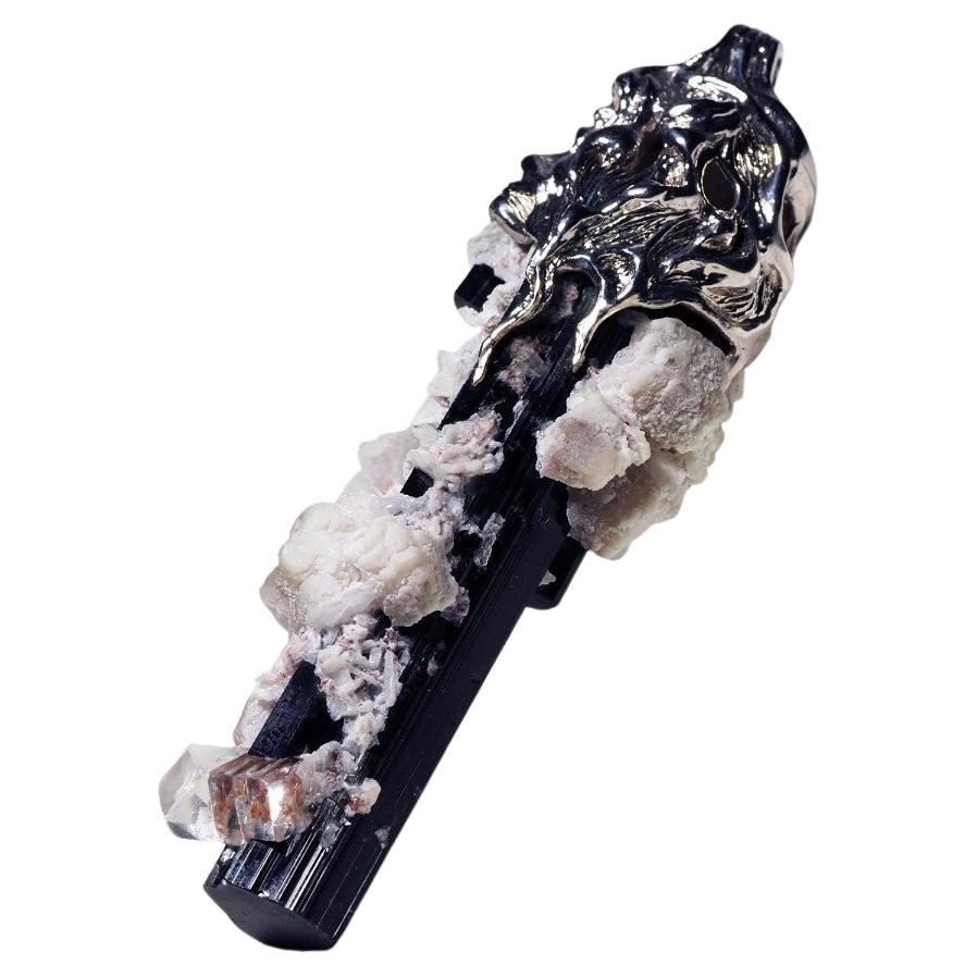 Schorl Black Tourmaline Crystal Silver Unisex Pendant For Sale