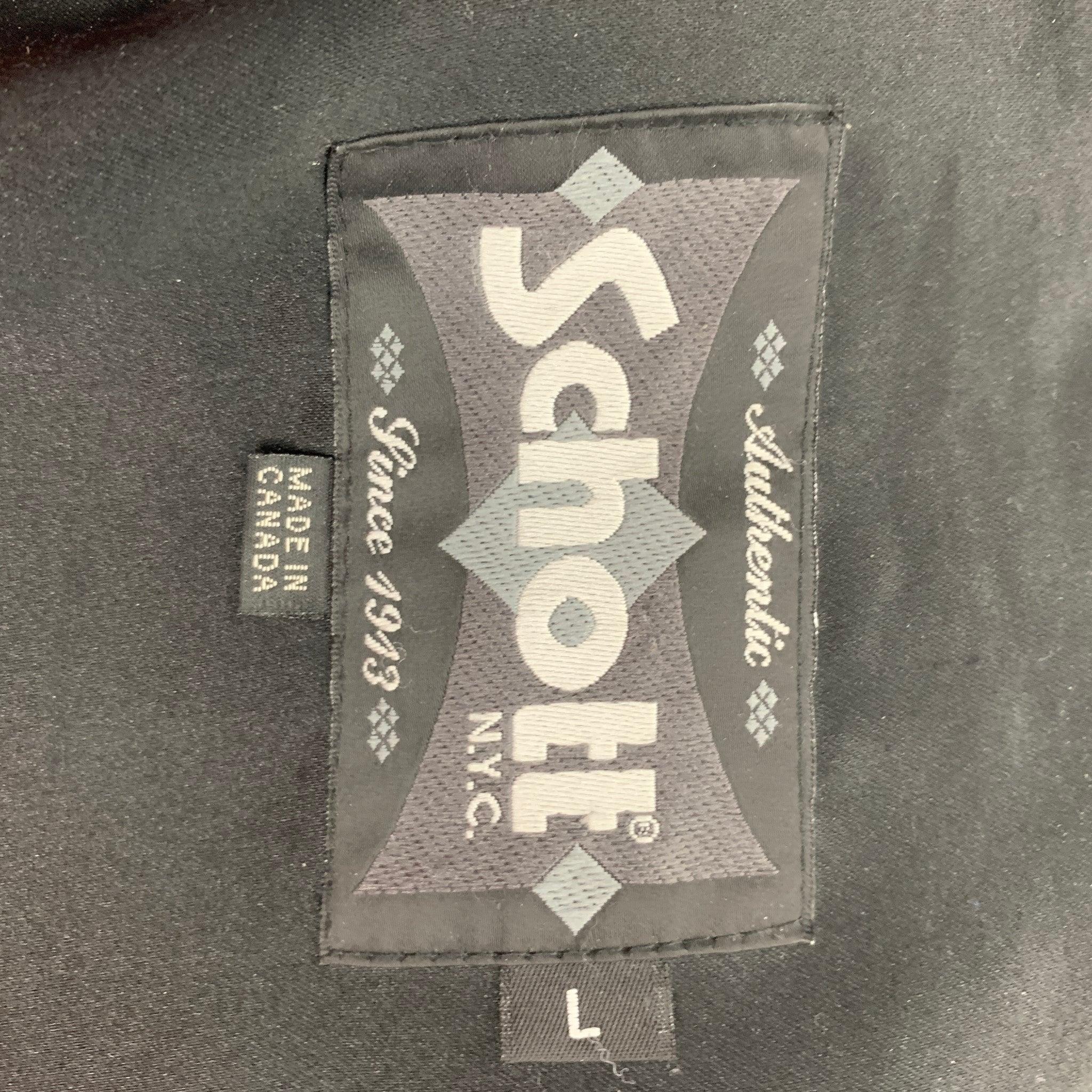 SCHOTT Size L Black Mixed Fabrics Double Breasted Peacoat For Sale 2