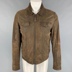 Used SCHOTT Size L Brown Distressed Leather Trucker Jacket