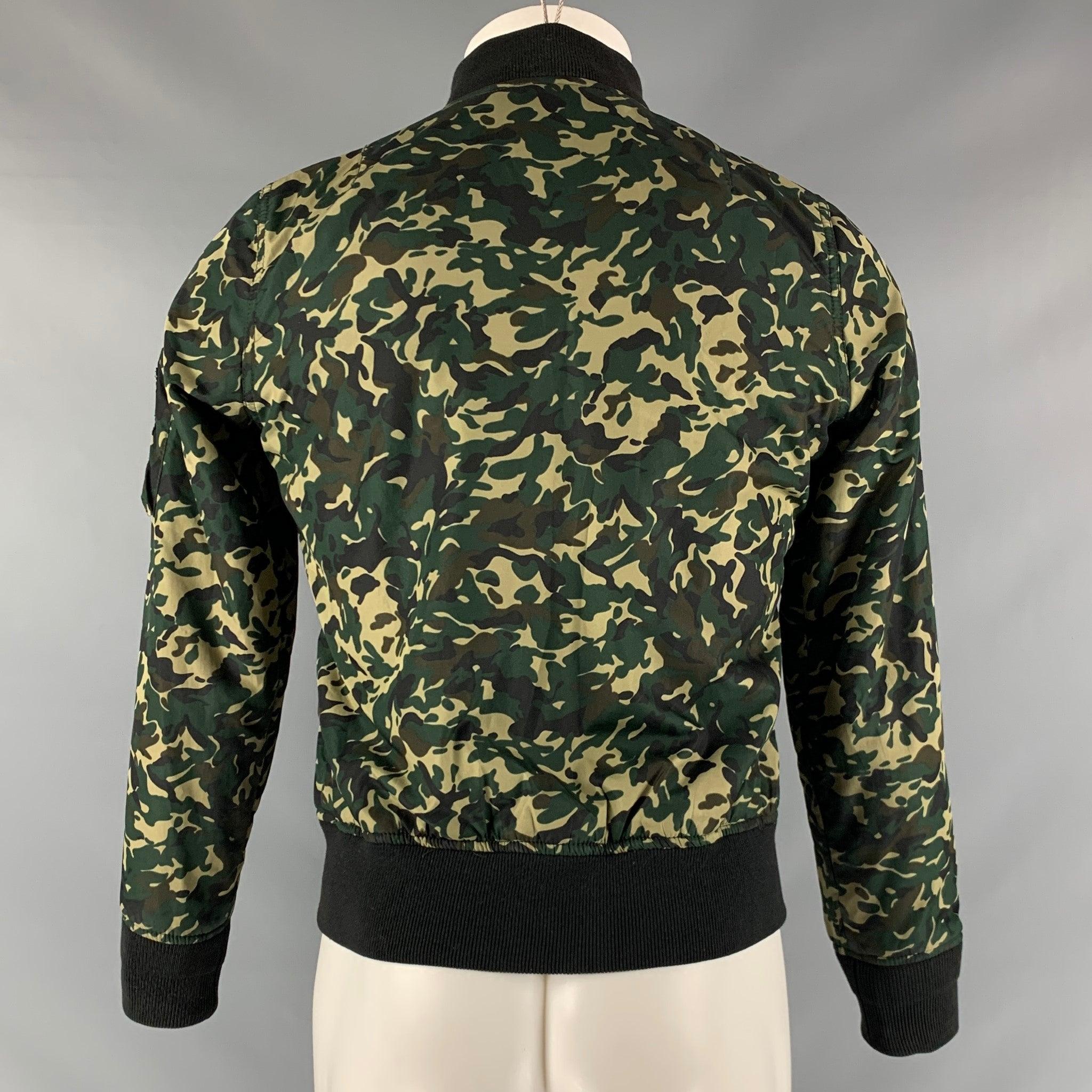 SCHOTT Size M Green Camo Polyester Bomber Jacket In Excellent Condition For Sale In San Francisco, CA