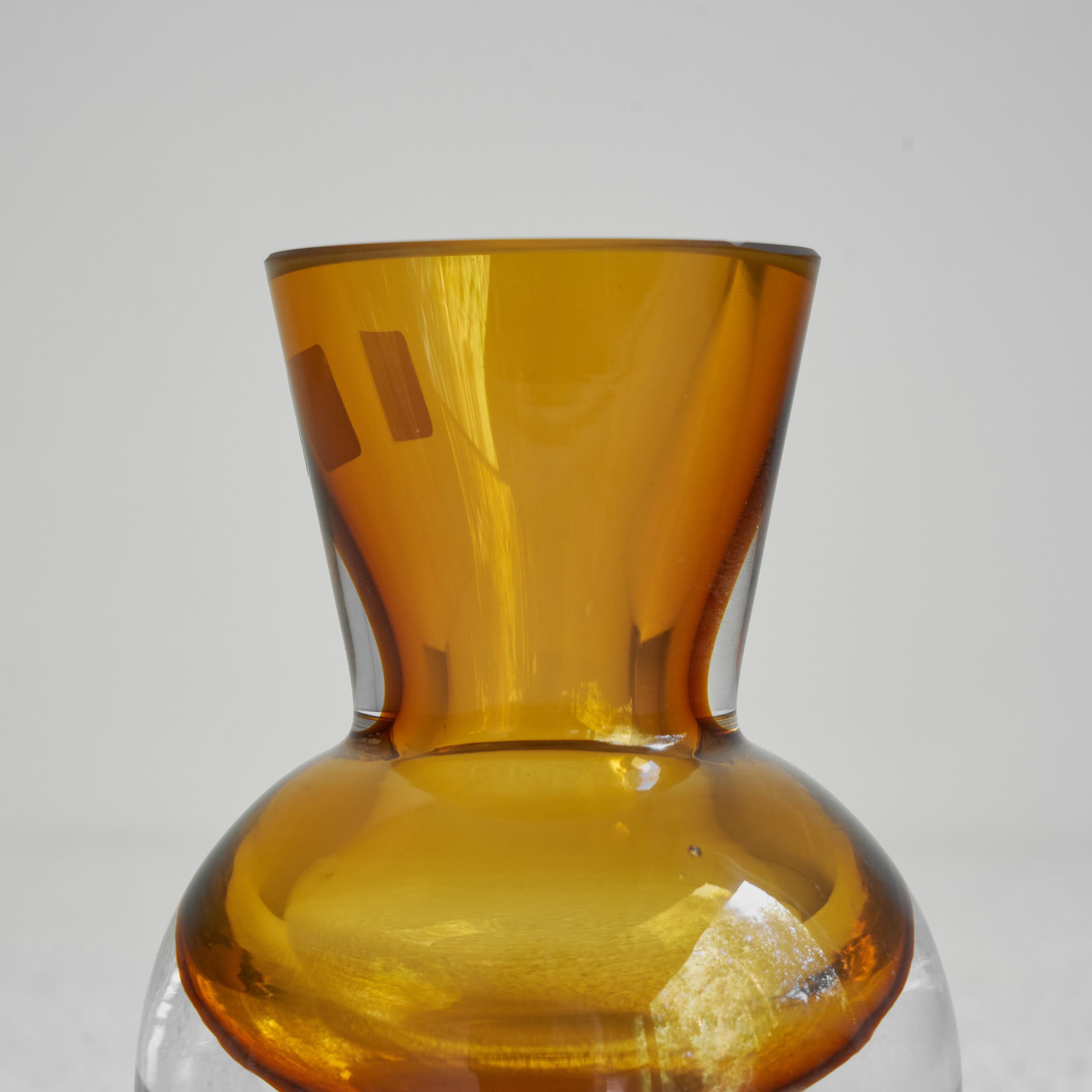 Mid-Century Modern Schott Zwiesel Hand Blown Amber Colored Modernist Art Glass Vase