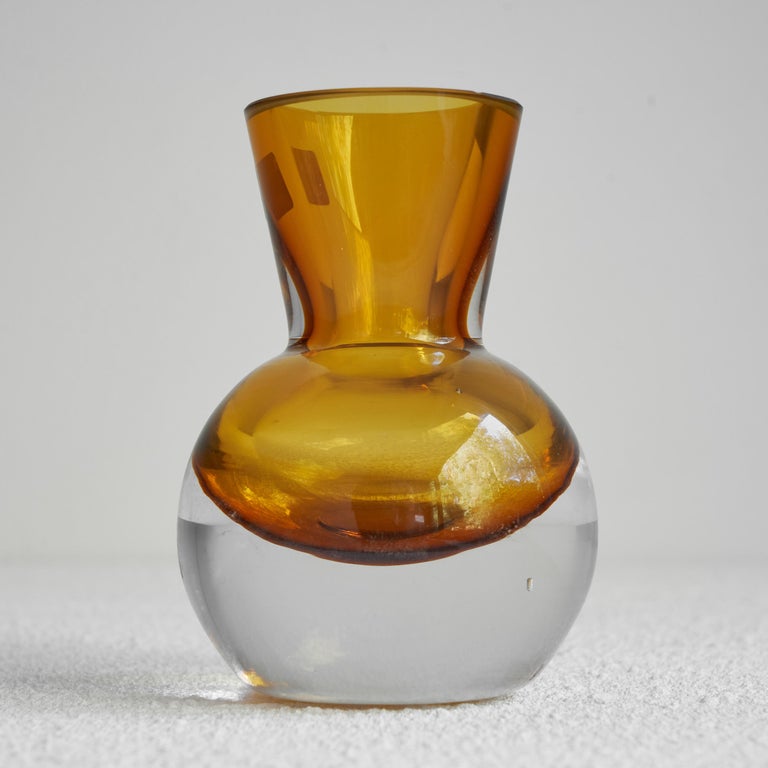 Hand-Crafted Schott Zwiesel Hand Blown Amber Colored Modernist Art Glass Vase For Sale