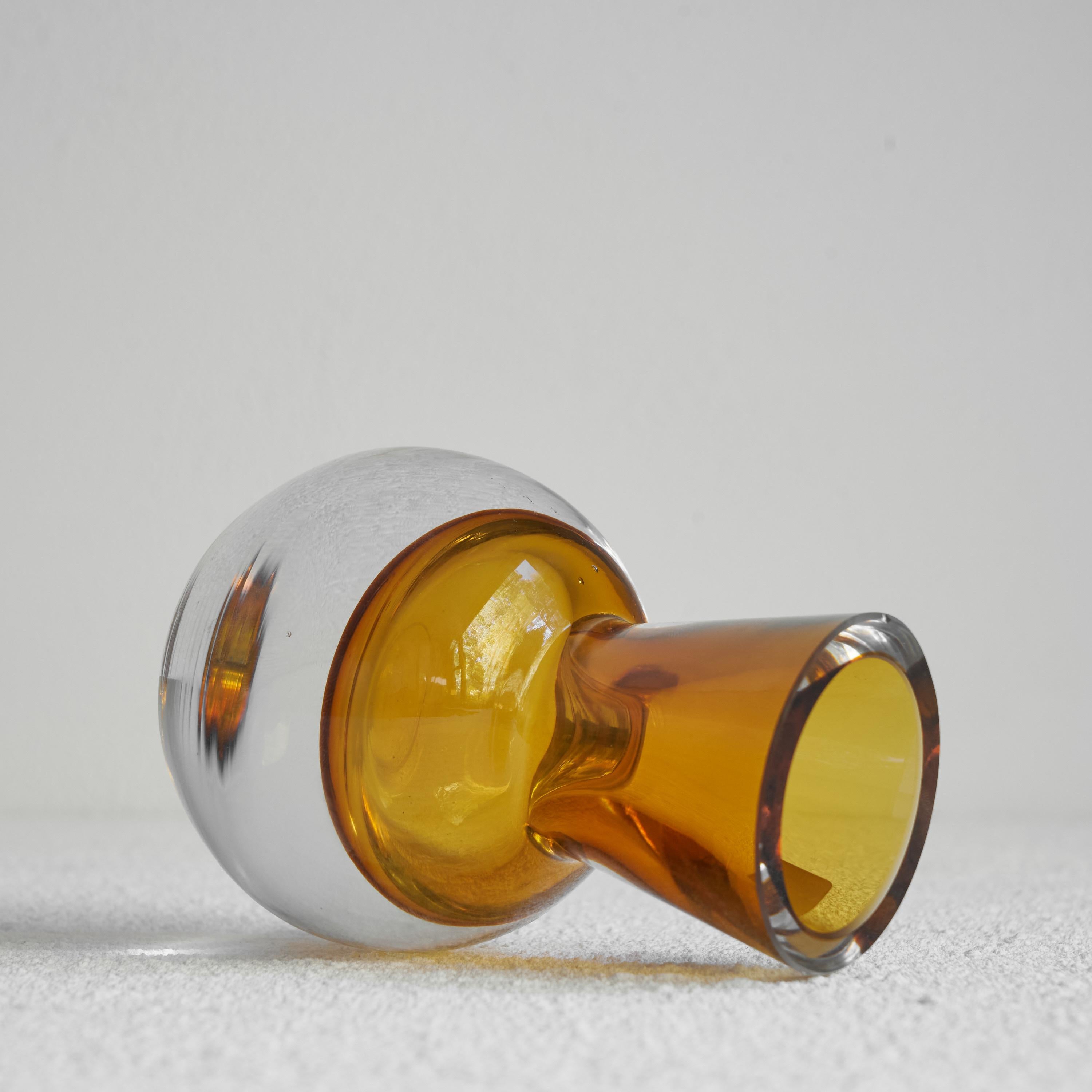 20th Century Schott Zwiesel Hand Blown Amber Colored Modernist Art Glass Vase
