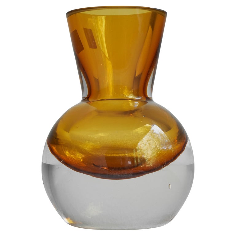 Schott Zwiesel Hand Blown Amber Colored Modernist Art Glass Vase For Sale