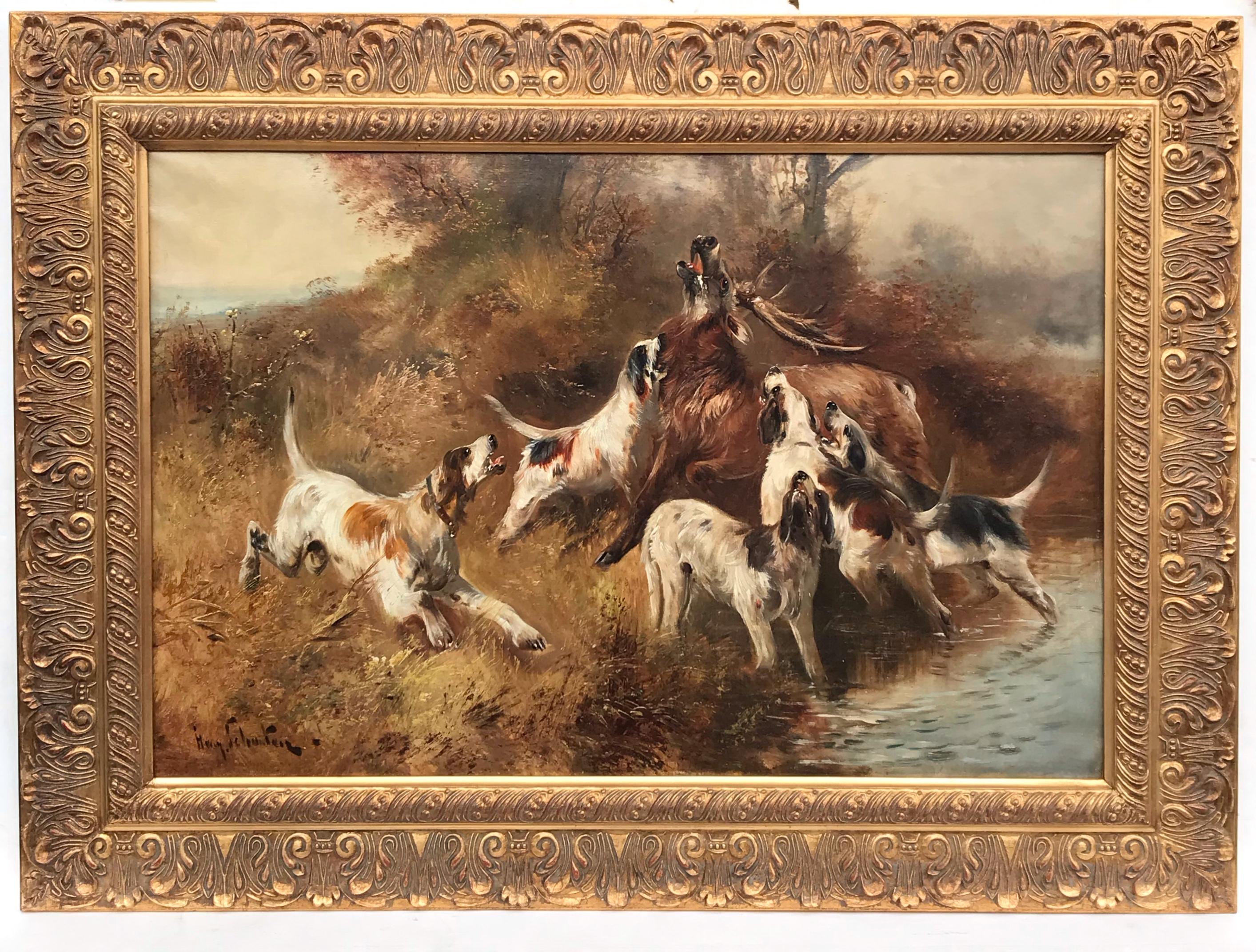 Hunting scene with Dogs and Deer