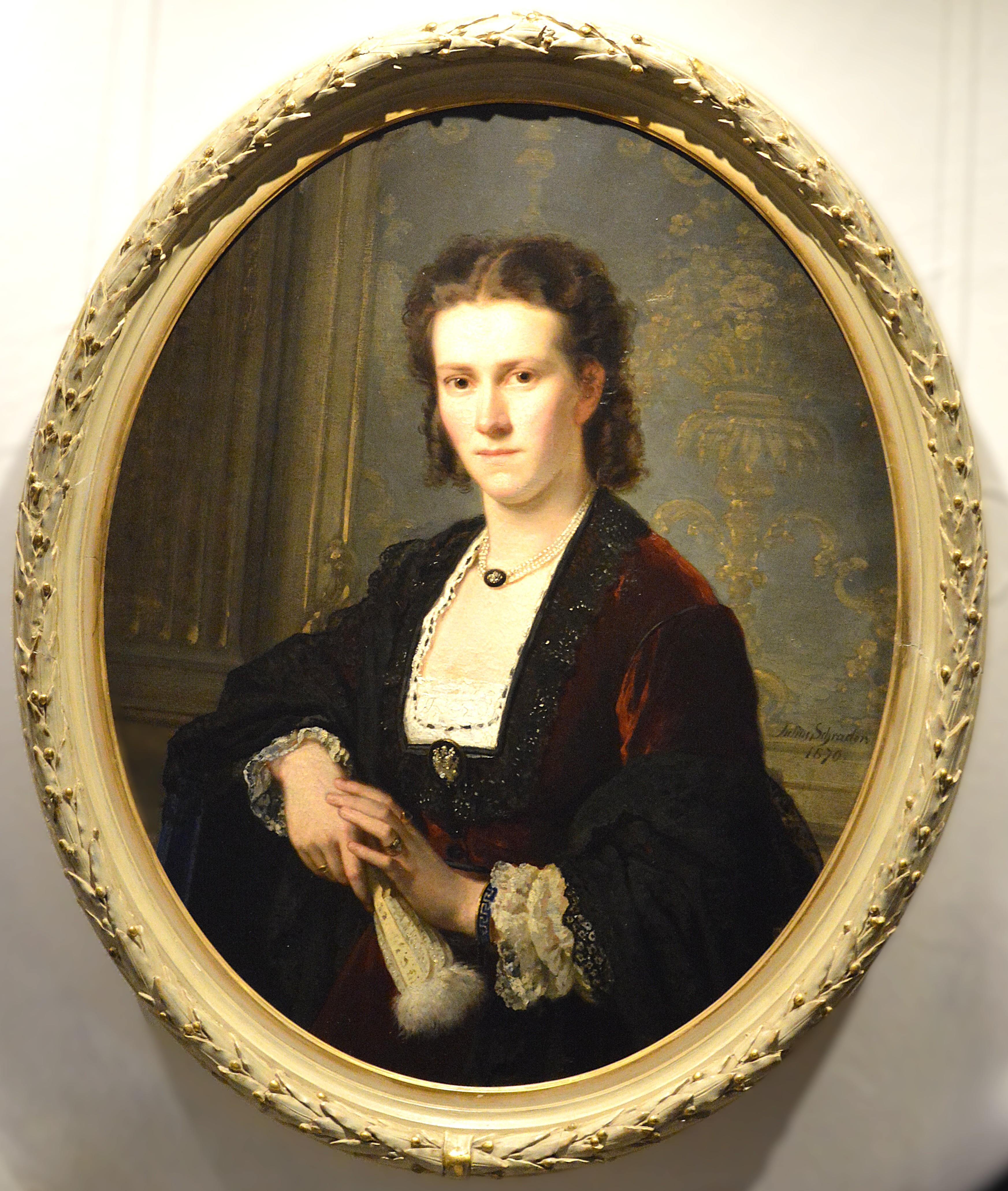 una giovane donna in cerca di speranza - Painting di Schrader, Julius Friedrich Antonio