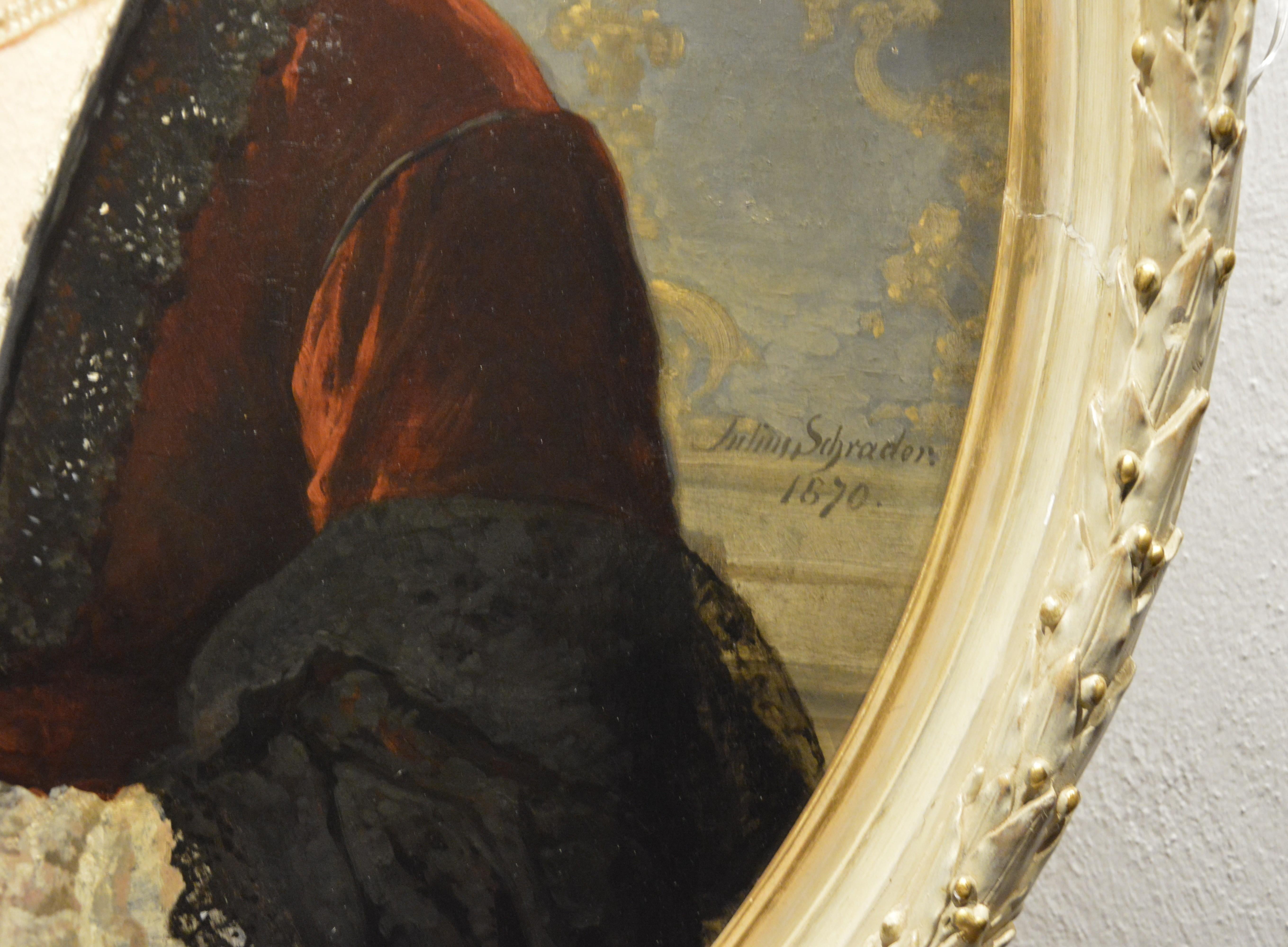 una giovane donna in cerca di speranza - Portrait Painting Marrone di Schrader, Julius Friedrich Antonio