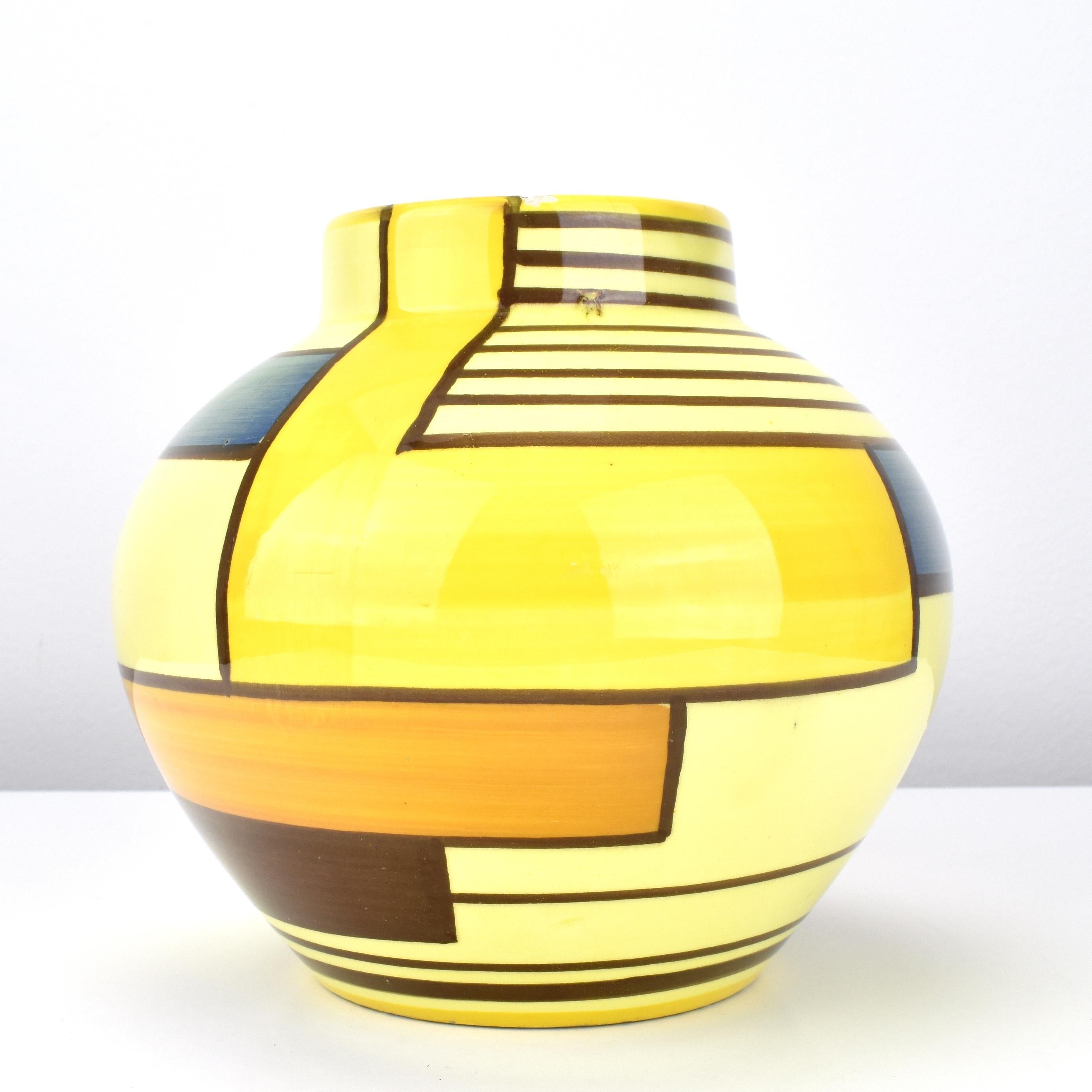 German Schramberg Eva Zeisel Mondrian Majolica Ceramic Vase Art Deco Bauhaus Era For Sale