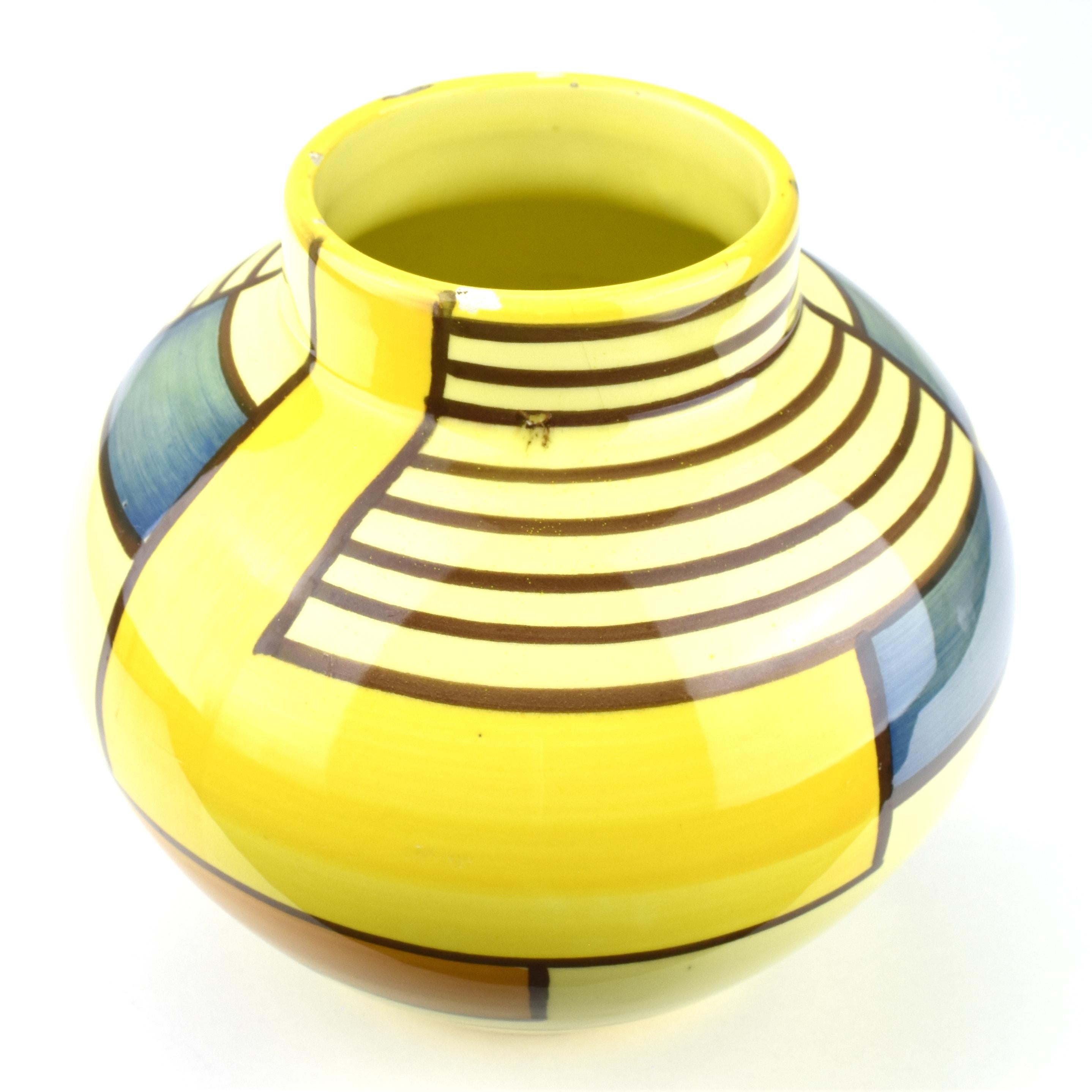 Hand-Crafted Schramberg Eva Zeisel Mondrian Majolica Ceramic Vase Art Deco Bauhaus Era For Sale