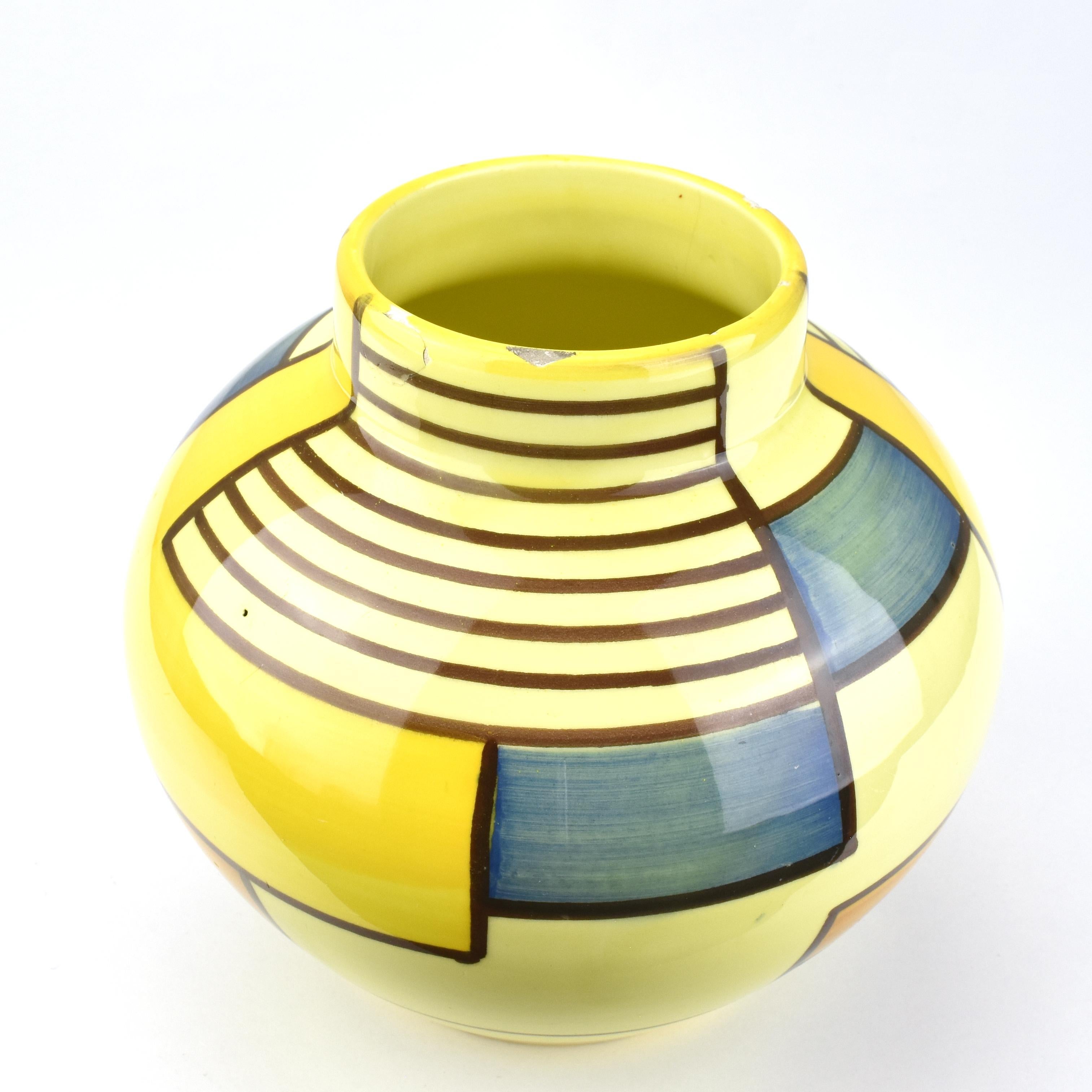 Schramberg Eva Zeisel Mondrian Majolica Ceramic Vase Art Deco Bauhaus Era In Fair Condition In Bad Säckingen, DE