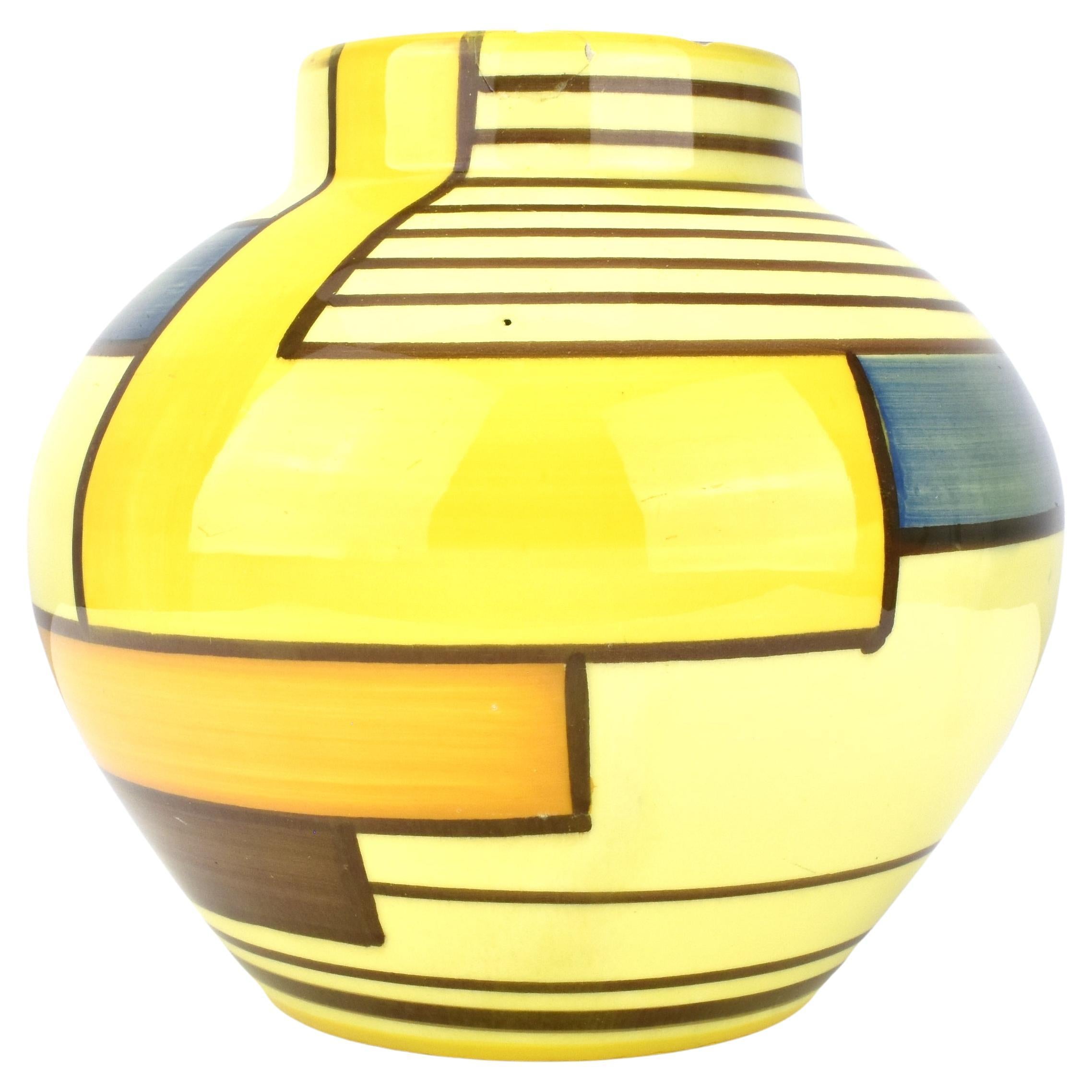 Schramberg Eva Zeisel Mondrian Majolika-Keramikvase aus Majolika, Art déco, Bauhaus-Ära im Angebot