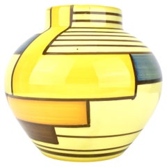 Schramberg Eva Zeisel Mondrian Majolika-Keramikvase aus Majolika, Art déco, Bauhaus-Ära