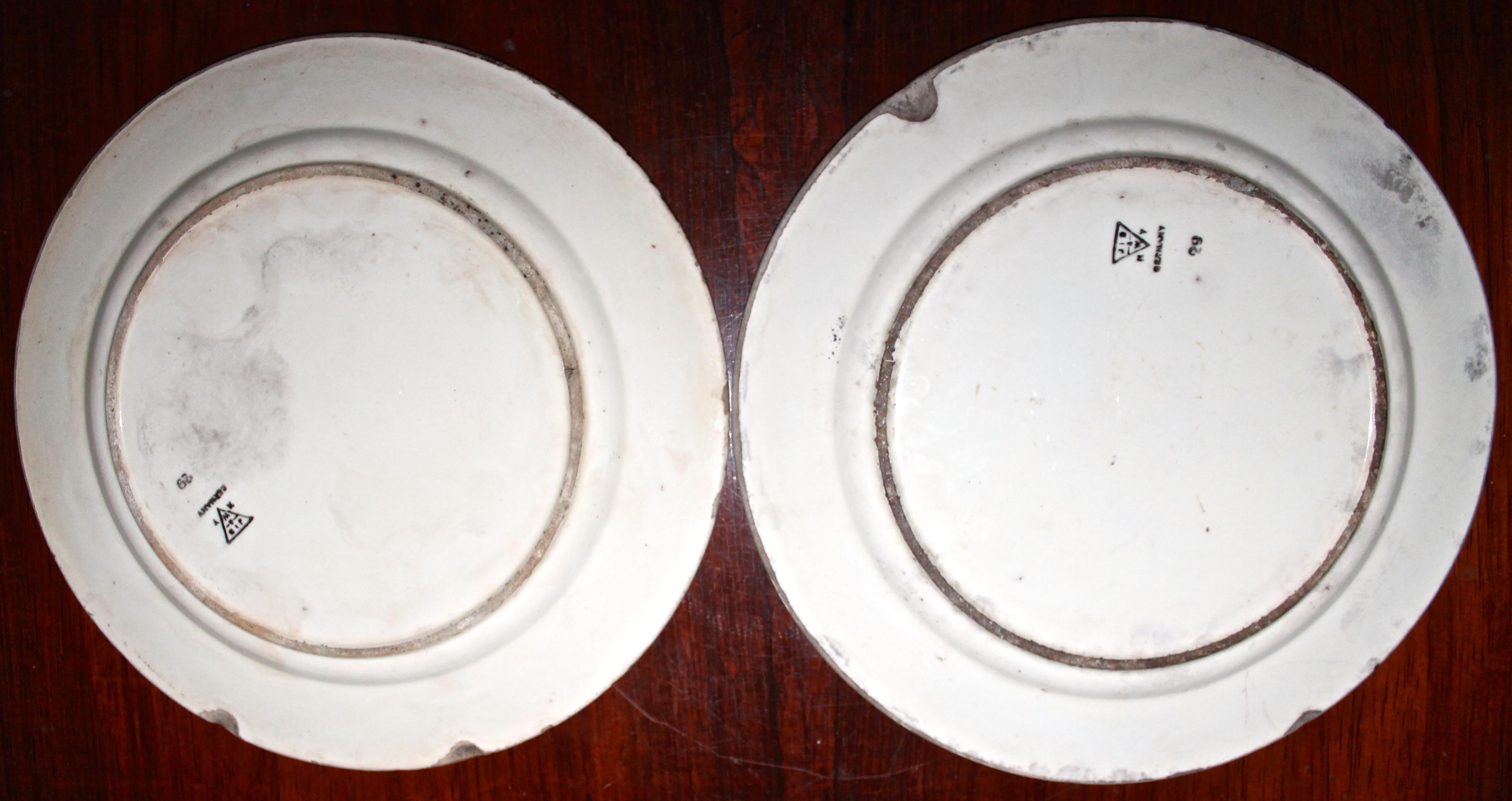 Pair of very rare 'Suprematist' plates produced by Schramberg during the Eva Zeisel era. Stencil decorated in Bauhaus geometric manner. Both signed on bottom.