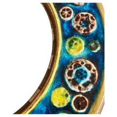 Round Ceramic Mirror Majolika Ceramik Midcentury by Schramberg in Blue, Germany