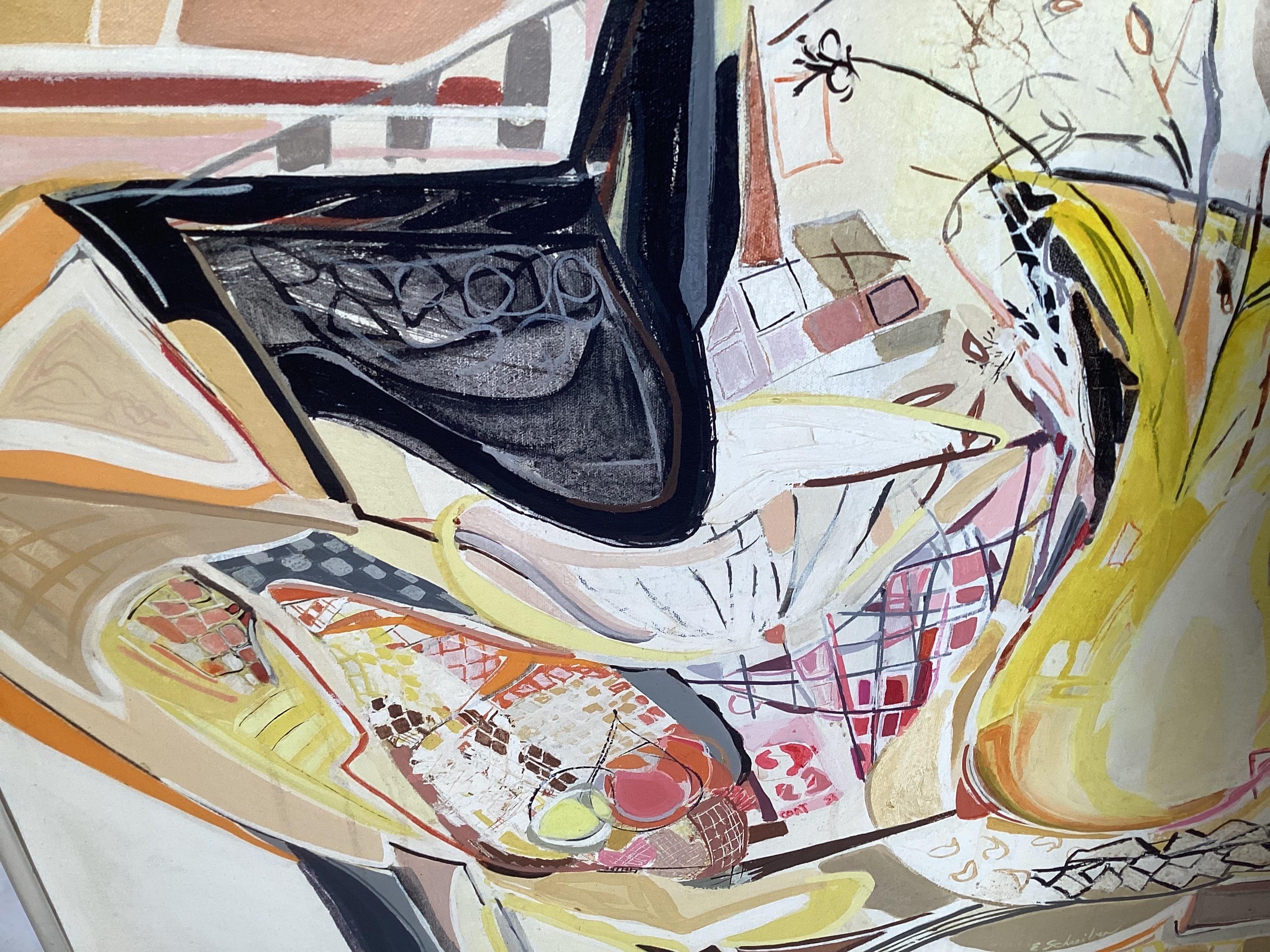 Pittura astratta modernista di Eileen Schreiber
Colori vivaci
Buone condizioni originali
Acrilico su tela
Firmato in basso al centro a destra
Titolo sul retro 