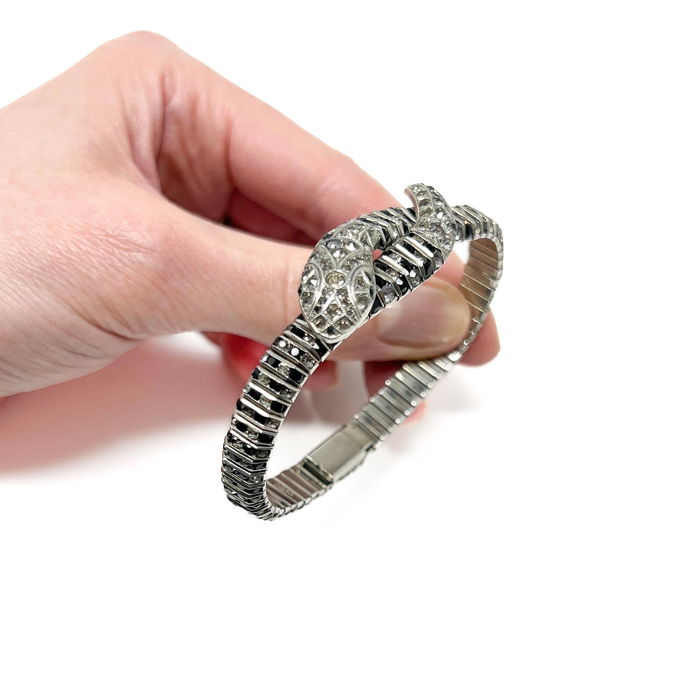 Schreiber and Hiller 1920s Art Deco Antique Paste Snake Bracelet For Sale 6