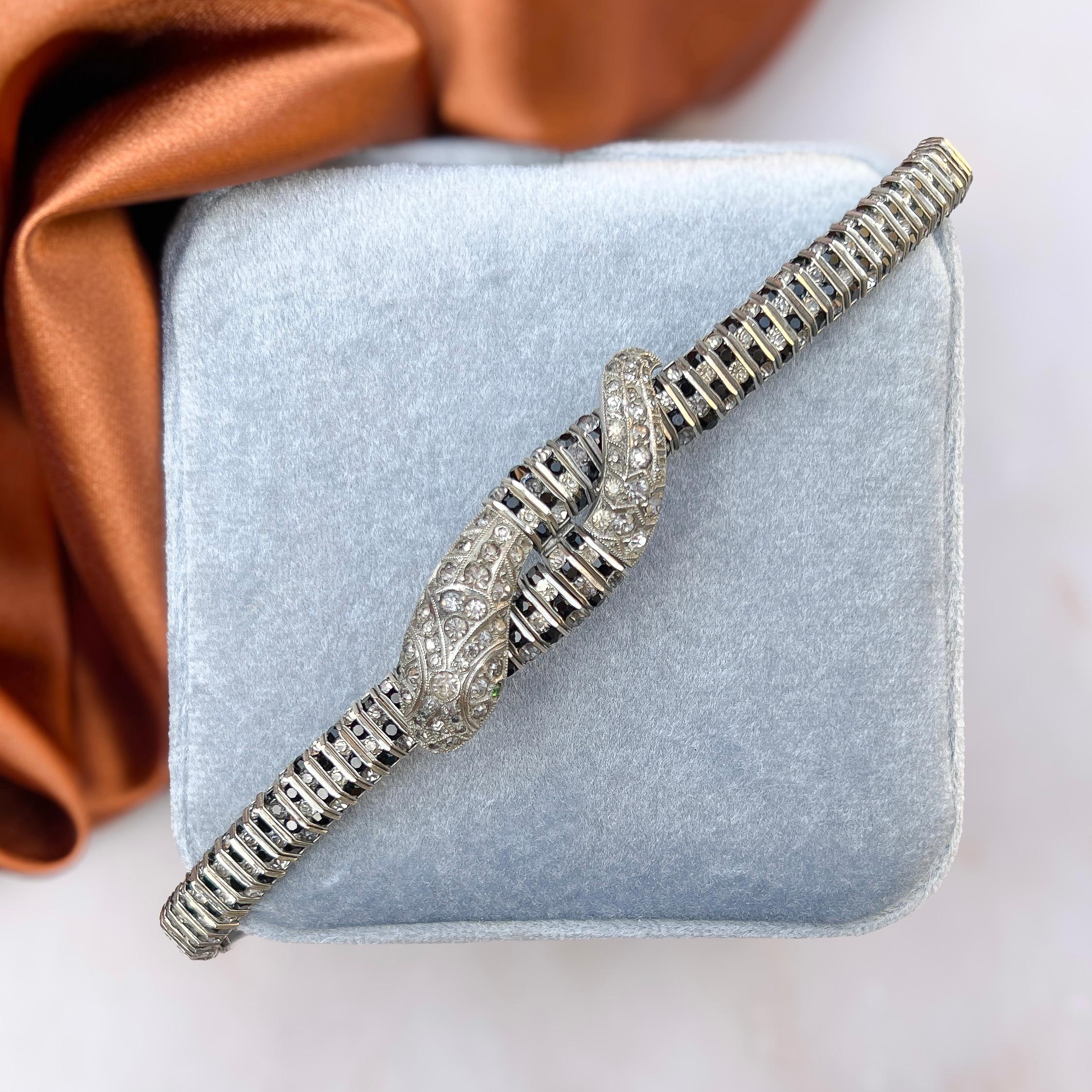 Women's Schreiber and Hiller 1920s Art Deco Antique Paste Snake Bracelet For Sale