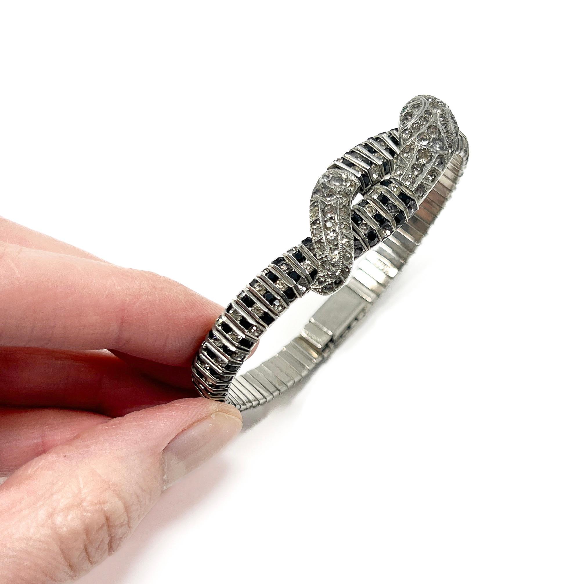Schreiber and Hiller 1920s Art Deco Antique Paste Snake Bracelet For Sale 5