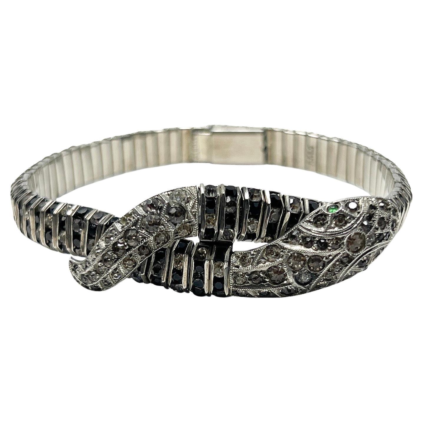 Schreiber and Hiller 1920s Art Deco Antique Paste Snake Bracelet For Sale