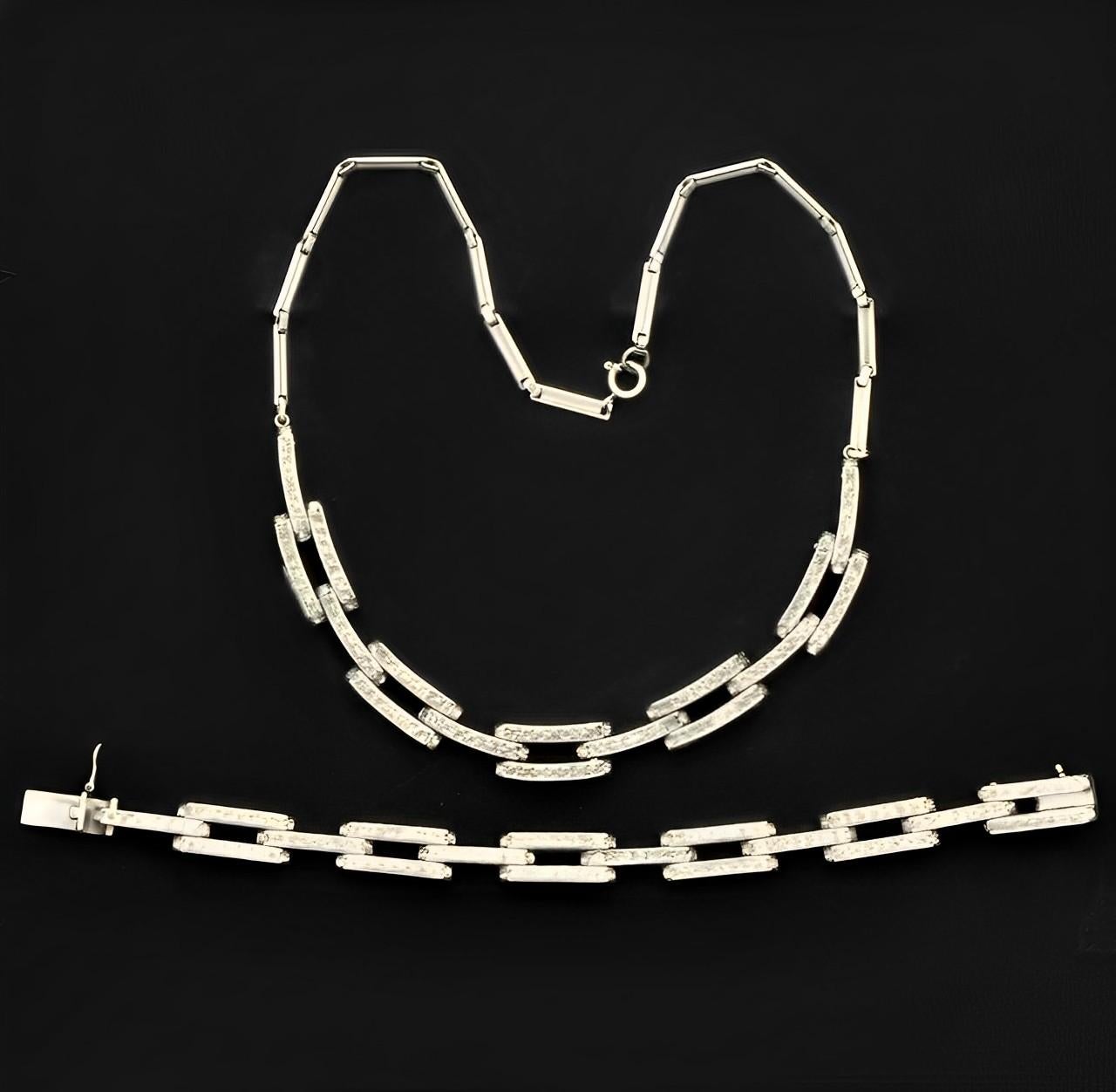 Schreiber & Hiller Art Deco DRGM Silver Tone Rhinestone Link Necklace Bracelet For Sale 5