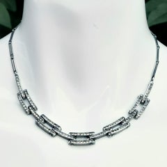 Schreiber & Hiller Art Deco DRGM Silver Tone Rhinestone Link Necklace Bracelet