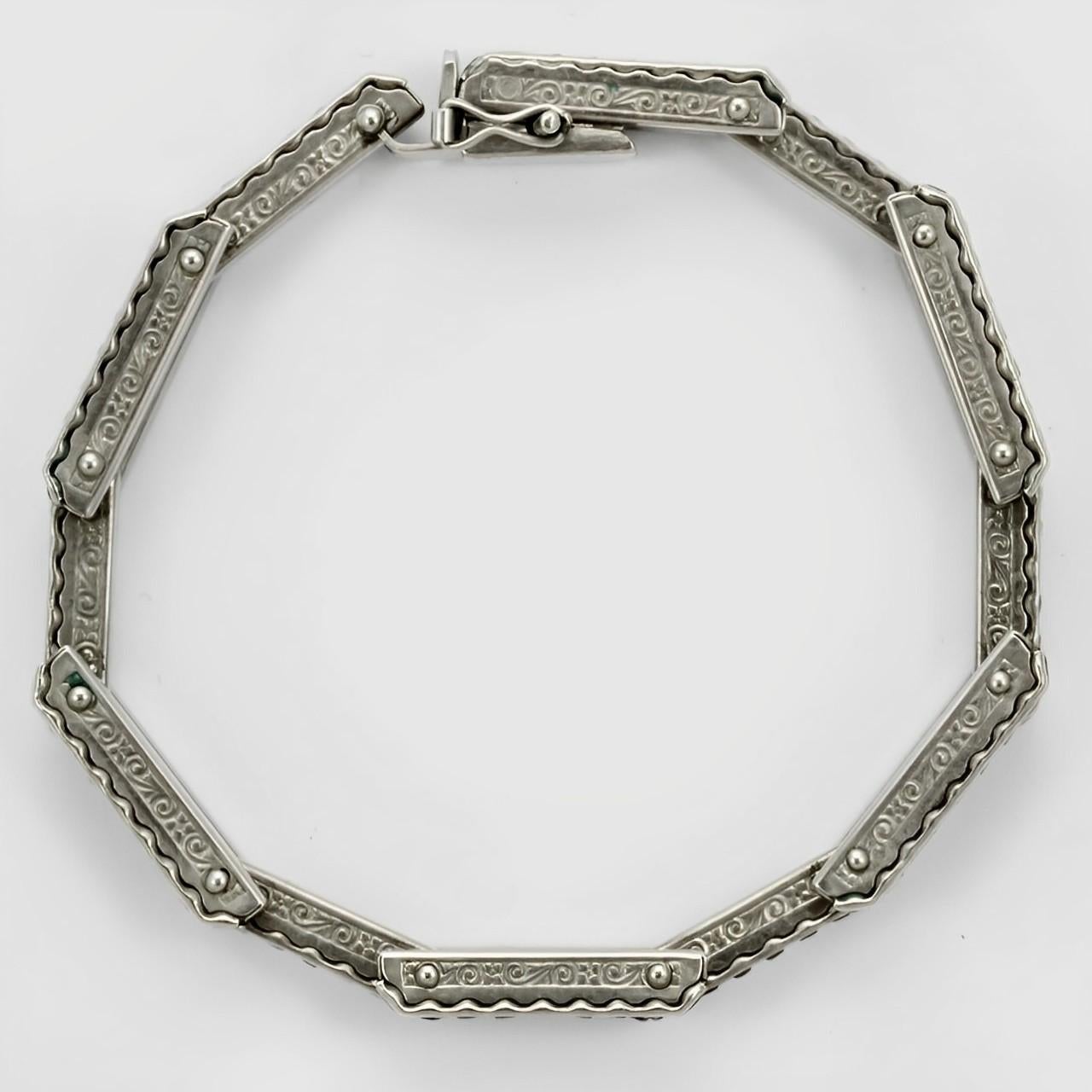 Schreiber & Hiller Art Deco DRGM Silver Tone Rhinestone Link Necklace Bracelet For Sale 1