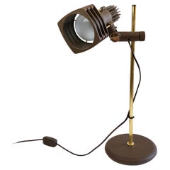 1970s Desk Lamp Brown & Brass Abstract Mesh Layers, by Fase, Spain.