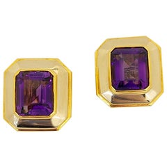 Schreiner 18KT Yellow and White Gold Contemporary Amethyst 16.00 Carat Earrings