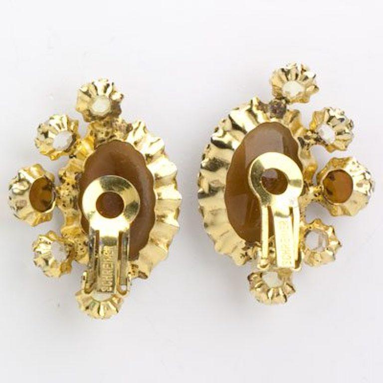 Schreiner 1950s Antique Gold and Rhinestone Earrings 7