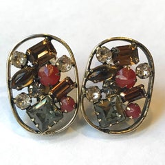Schreiner 1950s Antique Gold and Rhinestone Earrings