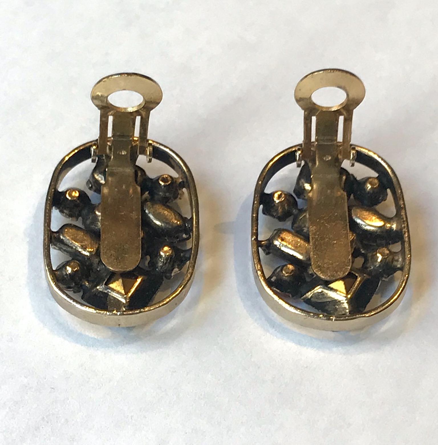 Schreiner 1950s Antique Gold and Rhinestone Earrings 4