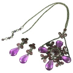 Retro Schreiner Amythest Pendant Necklace and Earrings