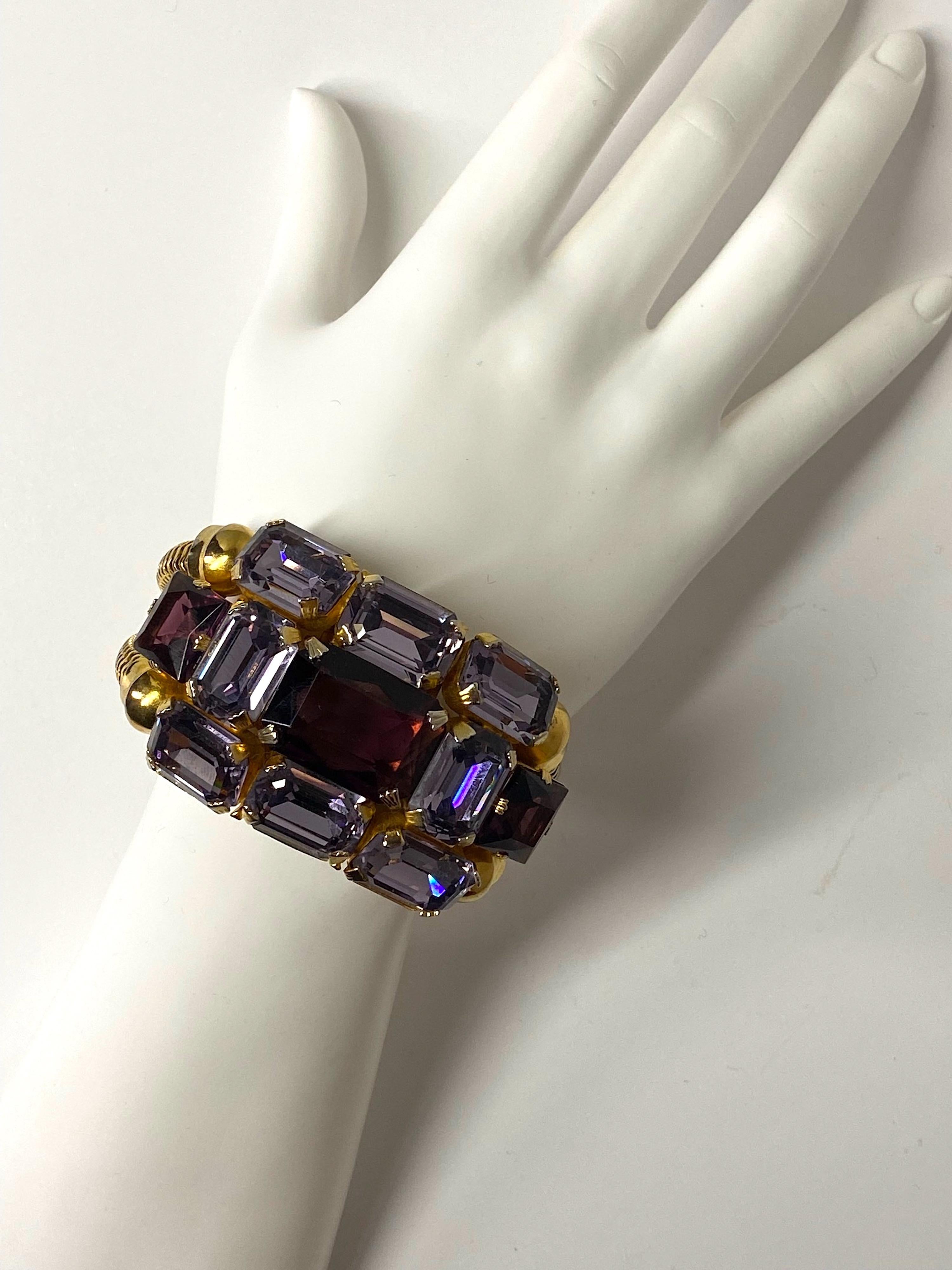 Schreiner (Attr.) Gold, Purple Crystal and Lavender Rhinestone 1950s Bracelet 6