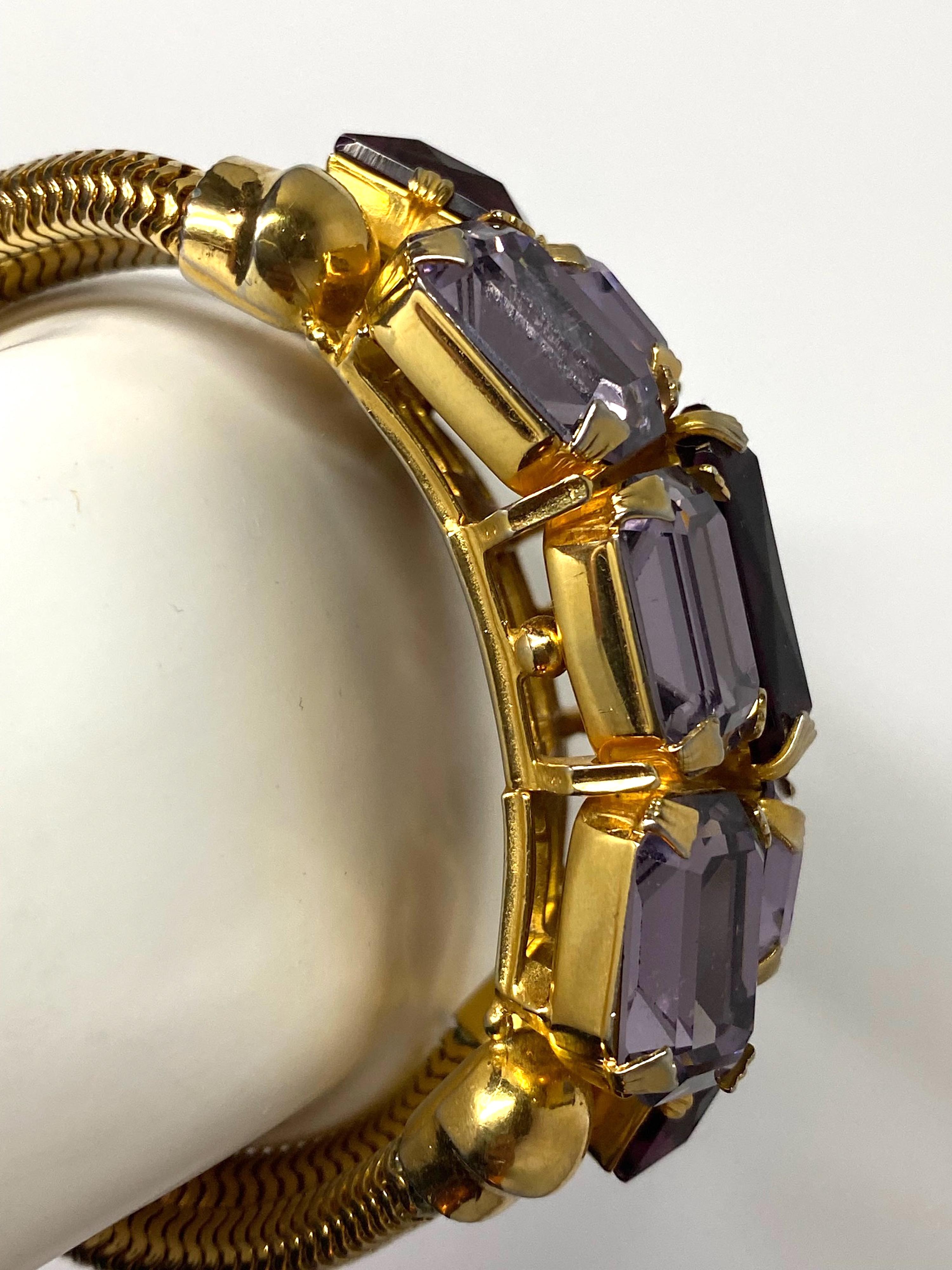 Schreiner (Attr.) Gold, Purple Crystal and Lavender Rhinestone 1950s Bracelet 8