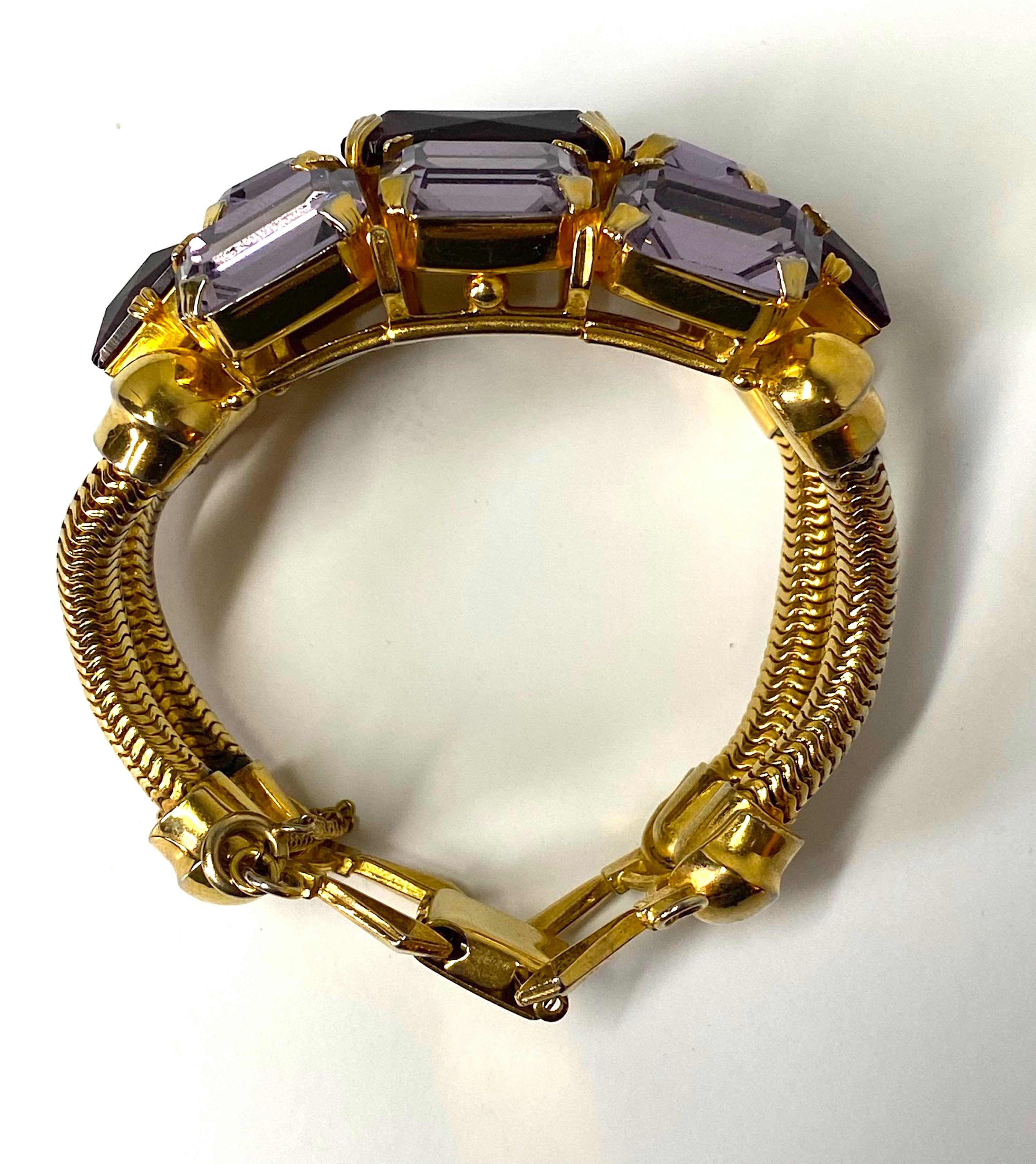 Schreiner (Attr.) Gold, Purple Crystal and Lavender Rhinestone 1950s Bracelet 12